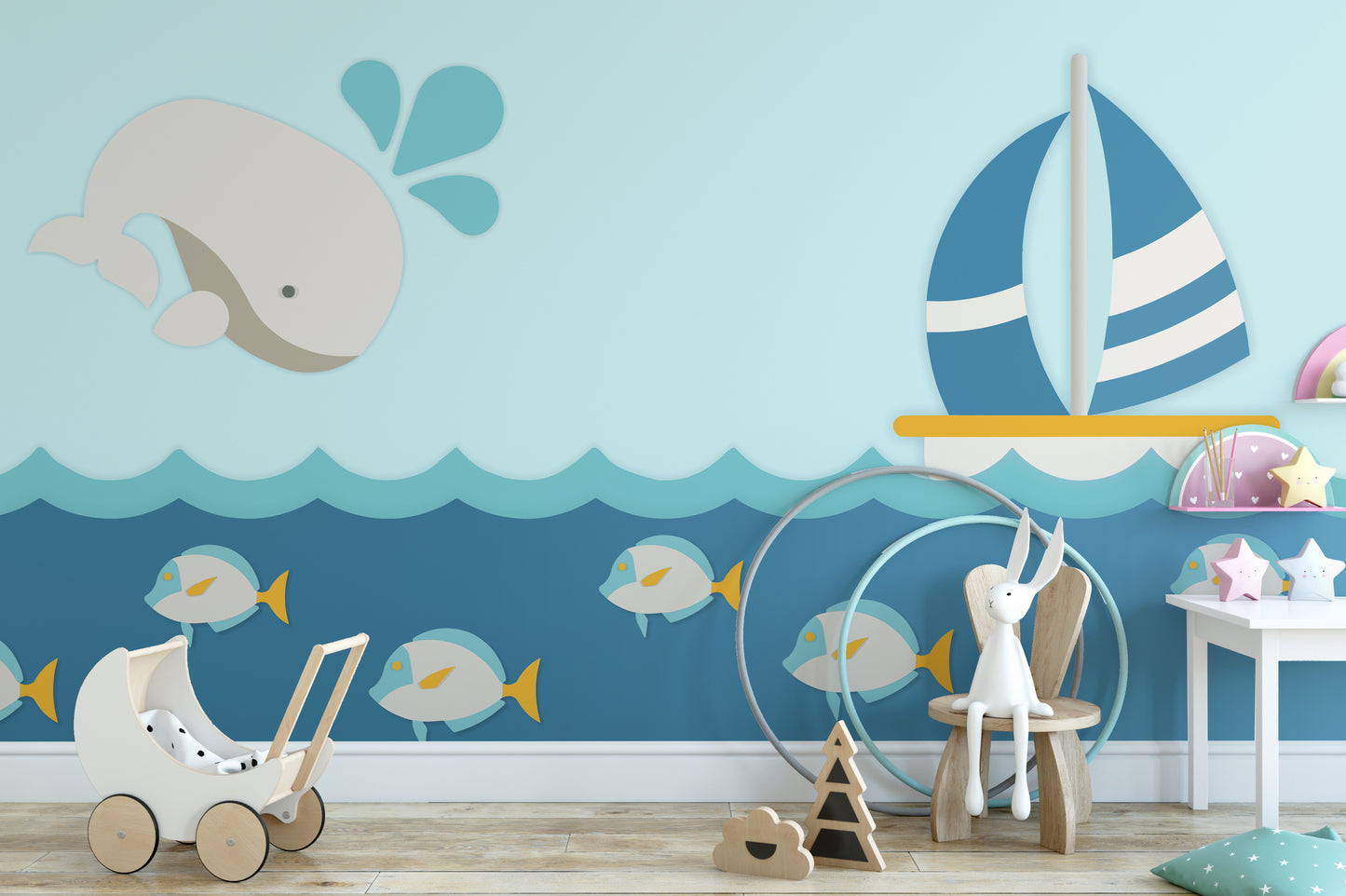 Whale with Boat Kids Room Wallpaper Murals