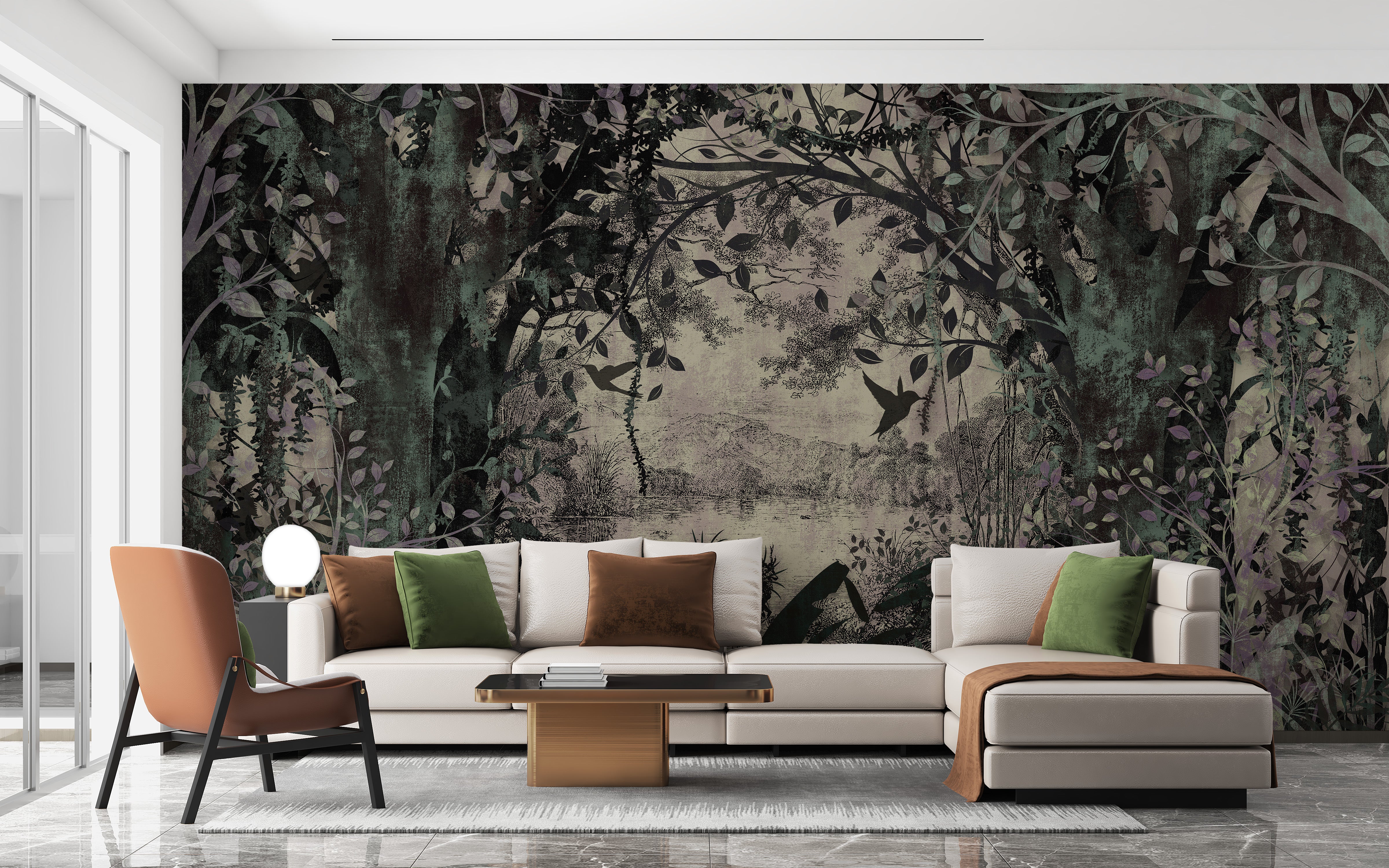 Lush green forest wallpaper mural for interiors
