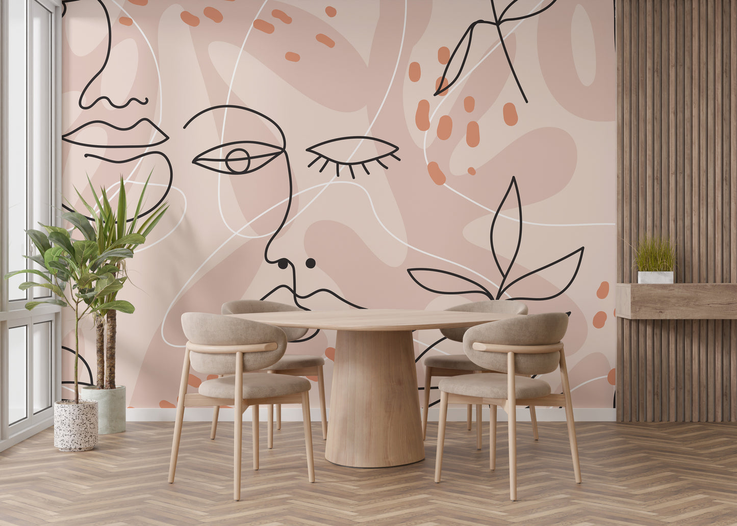 Large Human Face Line Pink Wallpaper Murals