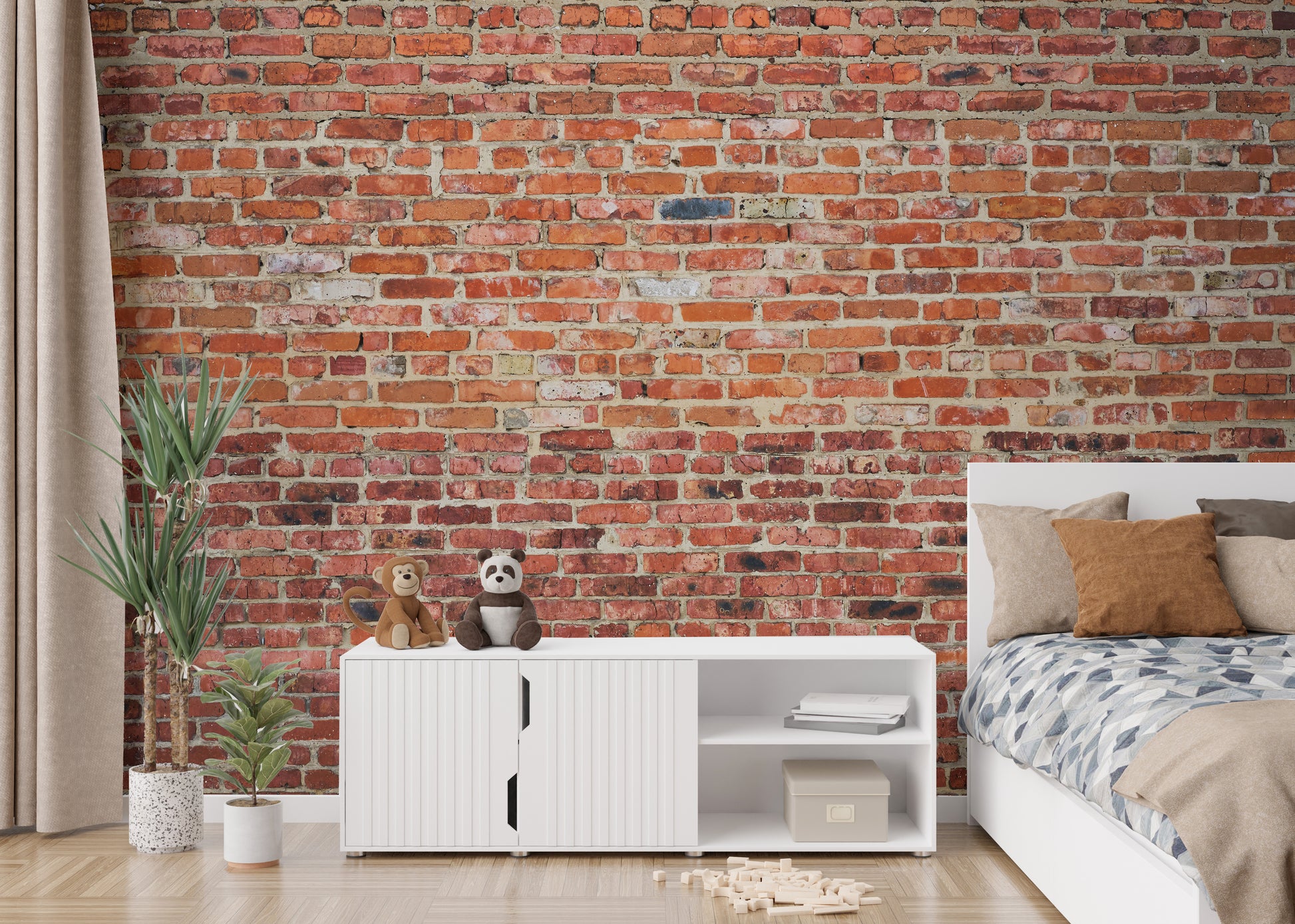 Rustic brick wall mural to enhance interiors
