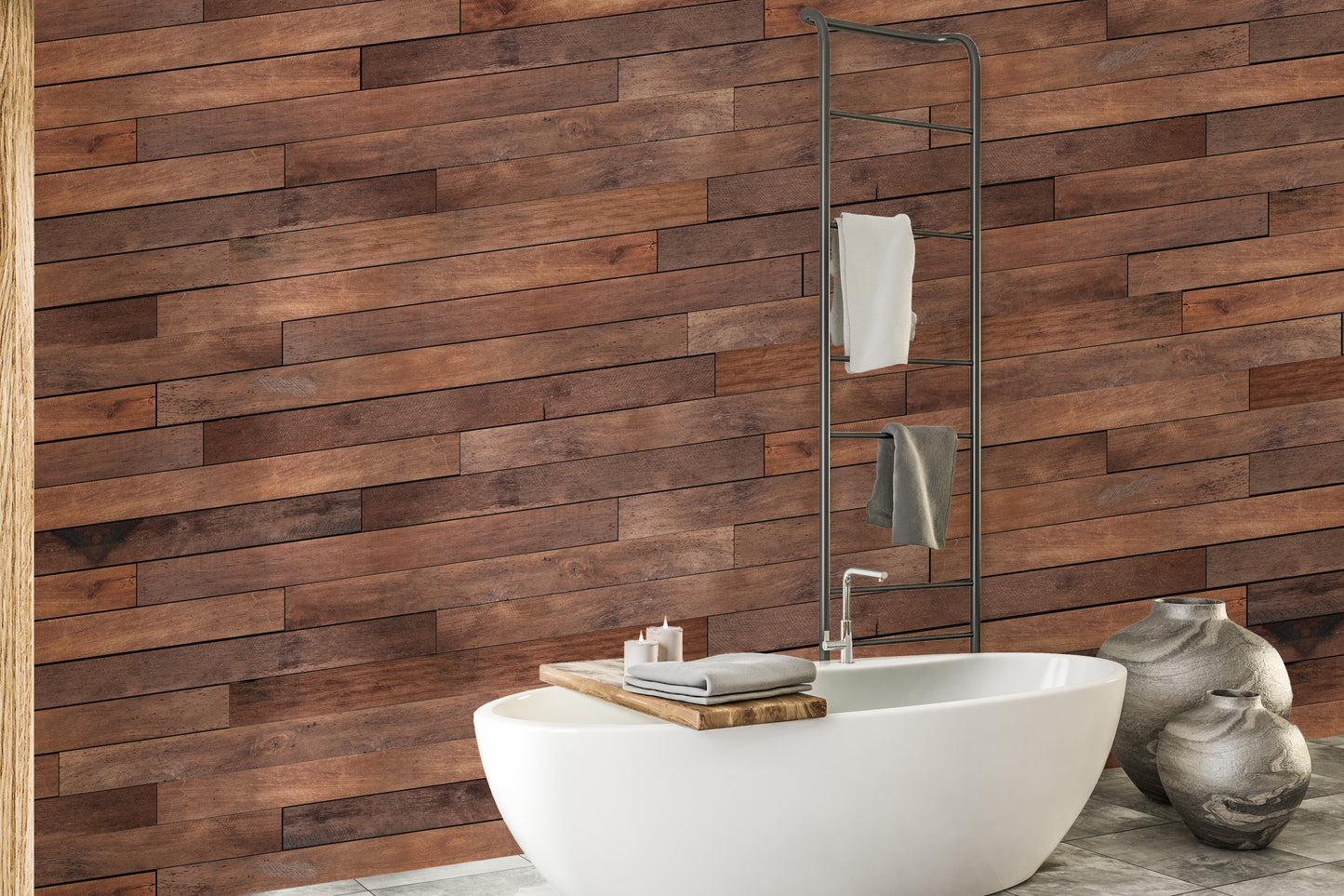 Rustic brown wood wallpaper mural for bathrooms
