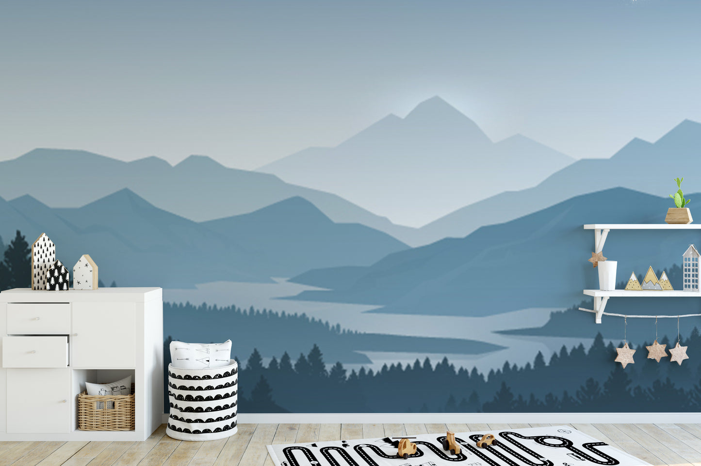 Blue Color Foggy Forest Mountain Wallpaper Murals - Giffywalls