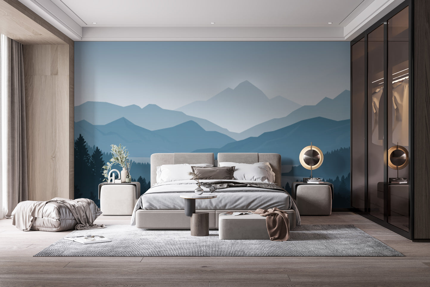 Blue Color Foggy Forest Mountain Wallpaper Murals