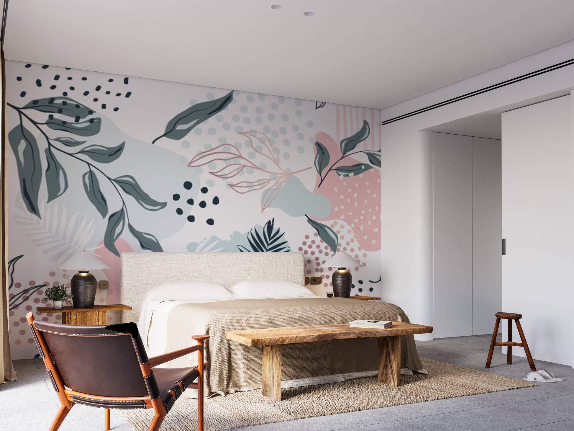 Modern leaves wallpaper mural for chic interiors
