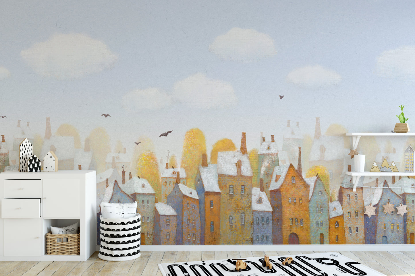 Watercolor Day Light City View Wallpaper Mural