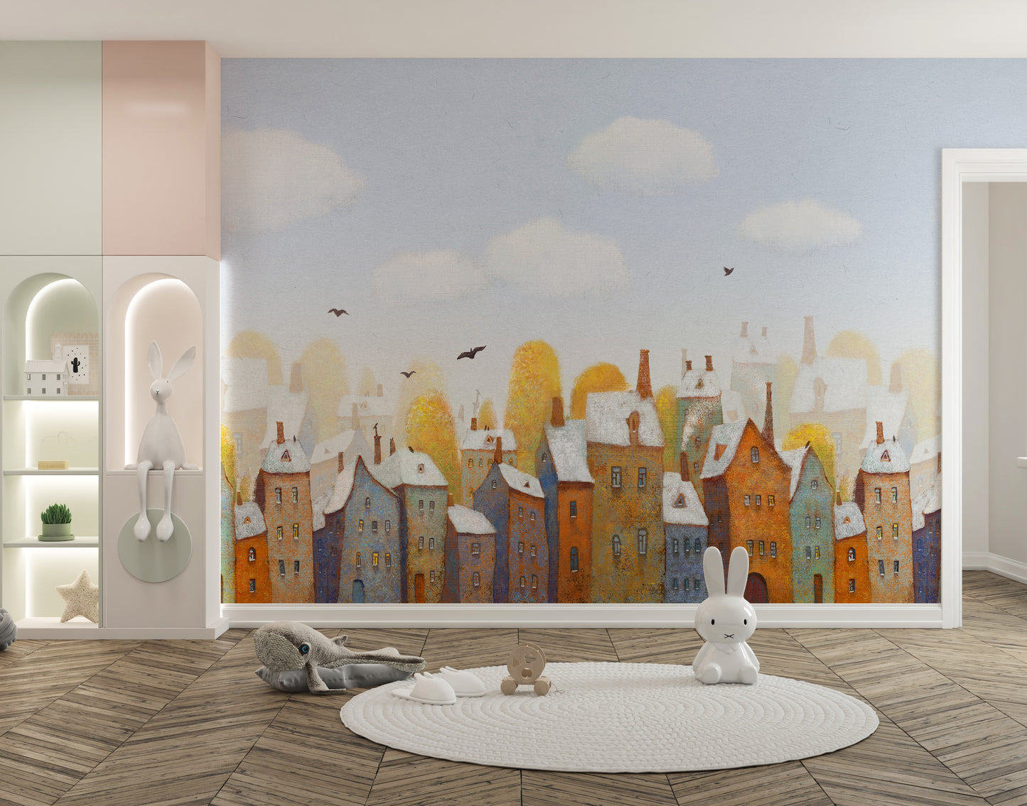 Watercolor Day Light City View Wallpaper Mural