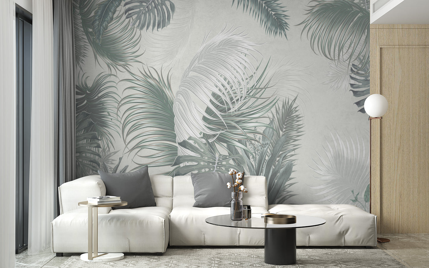 Large Gray Green Palm Leaves Wallpaper - Giffywalls