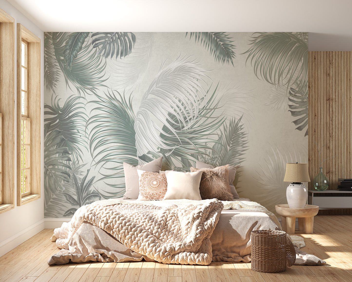 Large Gray Green Palm Leaves Wallpaper - Giffywalls