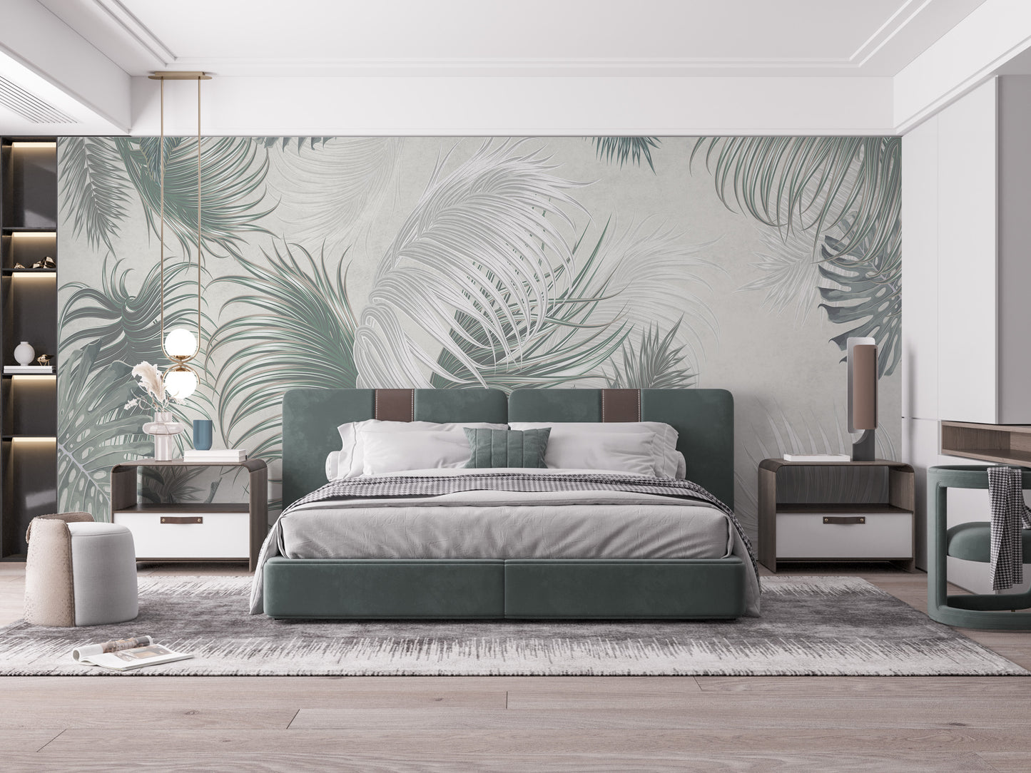 Large Gray Green Palm Leaves Wallpaper