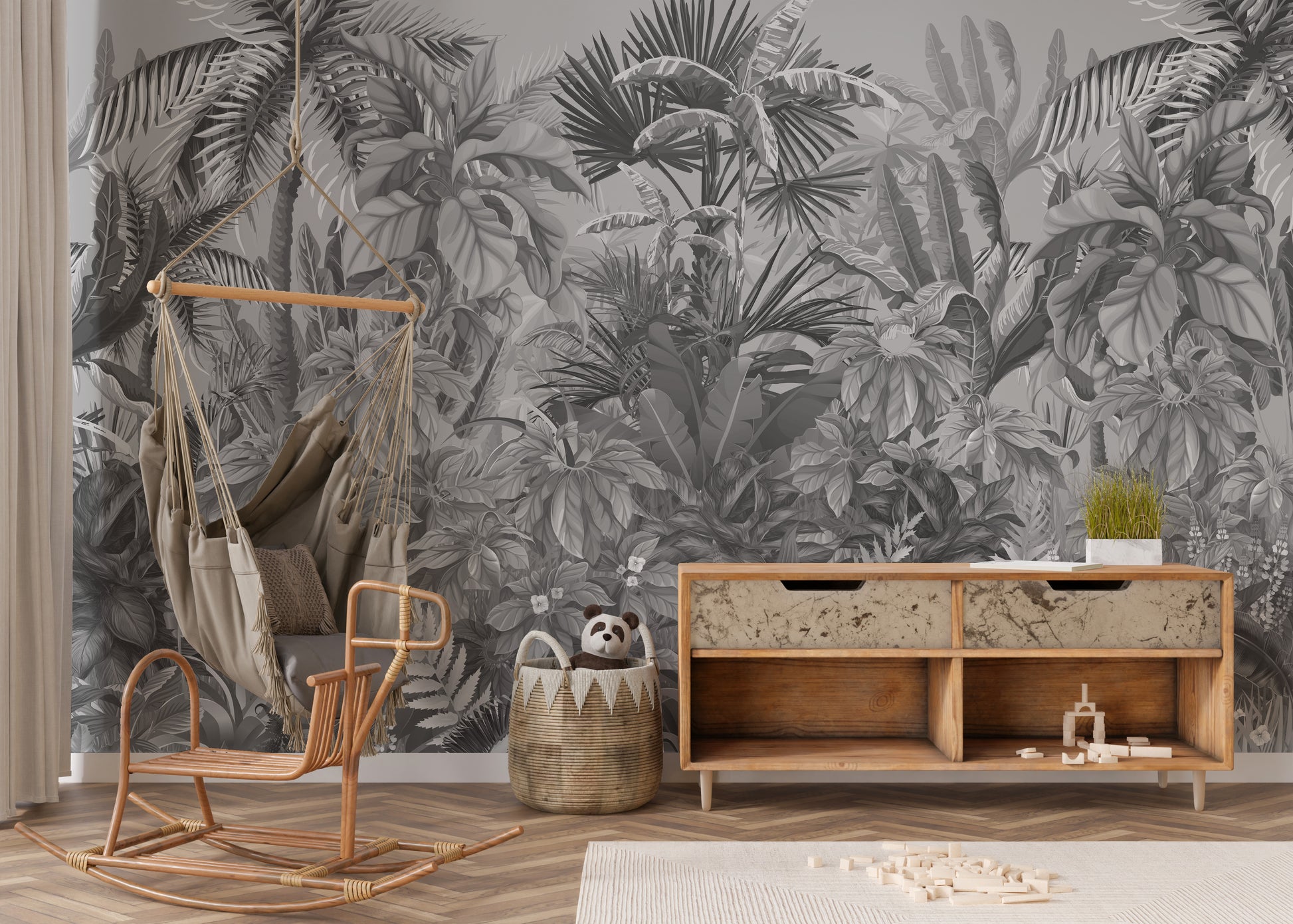 Illustrated plant life wallpaper mural style
