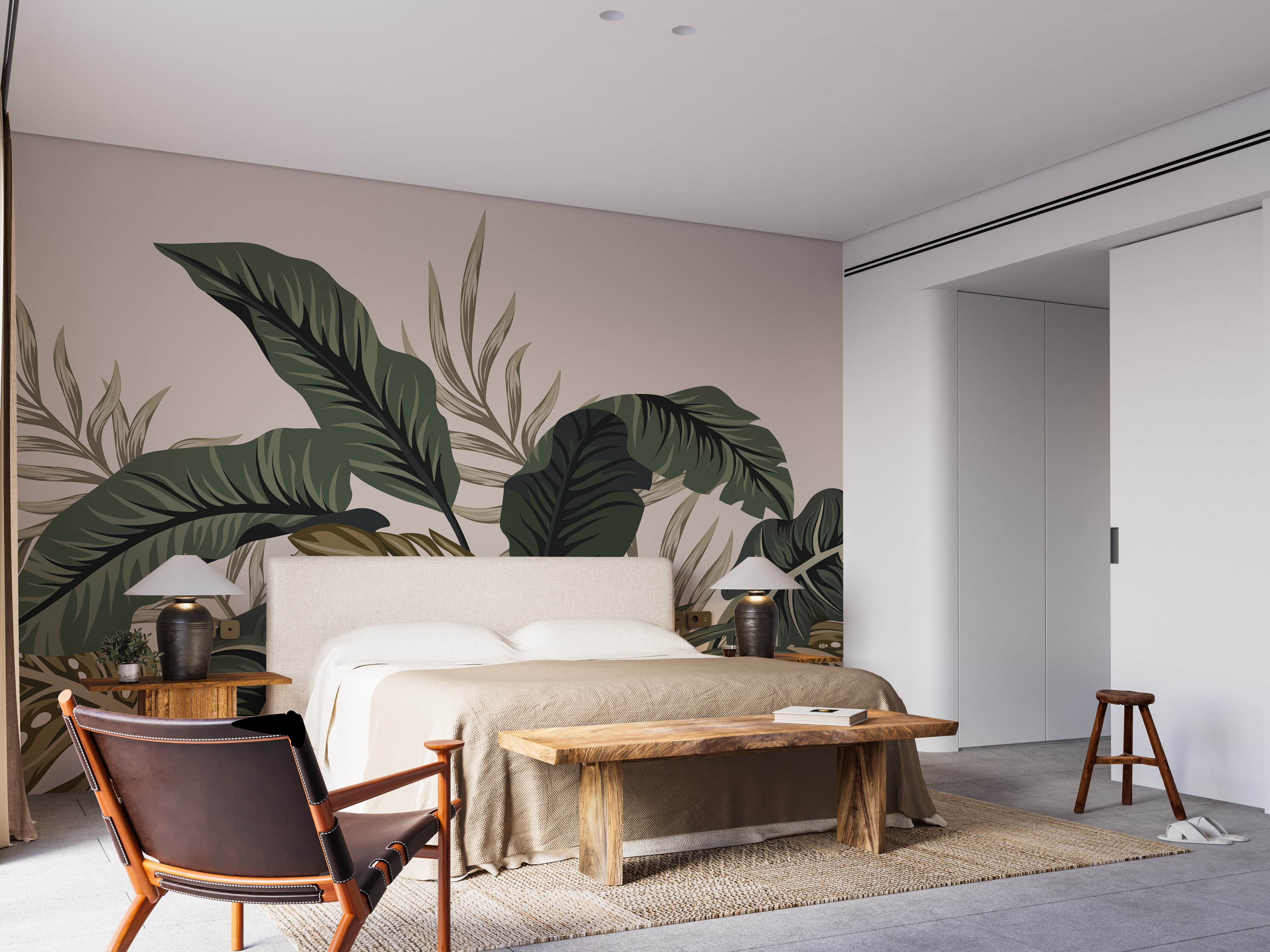 Fern and tropical leaf mural for interiors
