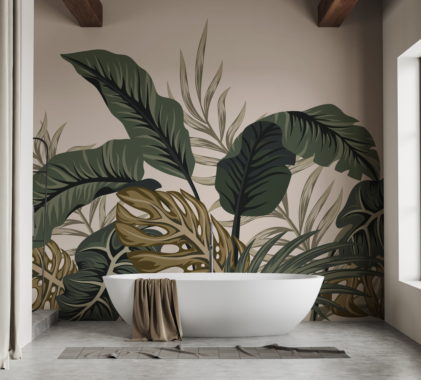 Tropical leaves wallpaper for bathroom