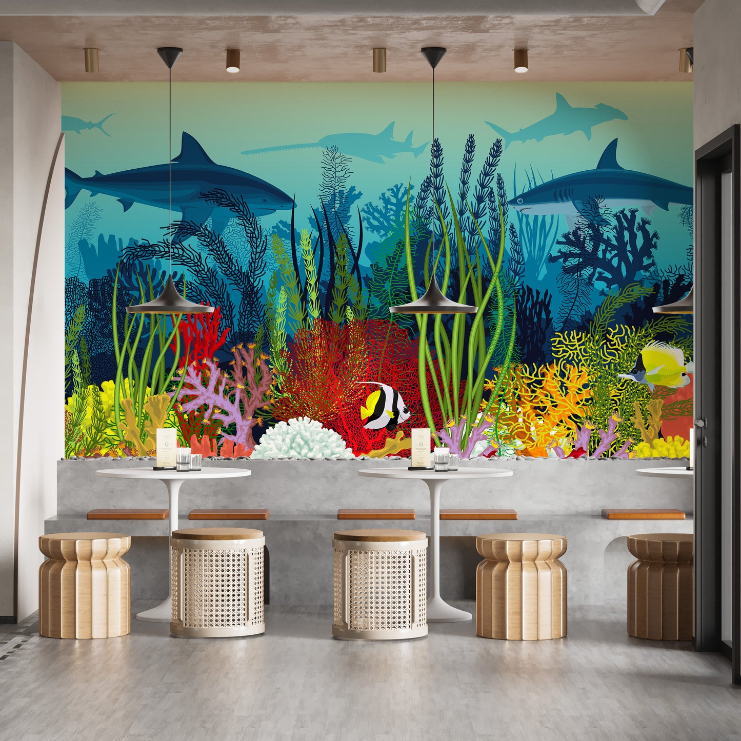 Ocean scene murals for aquatic decor style
