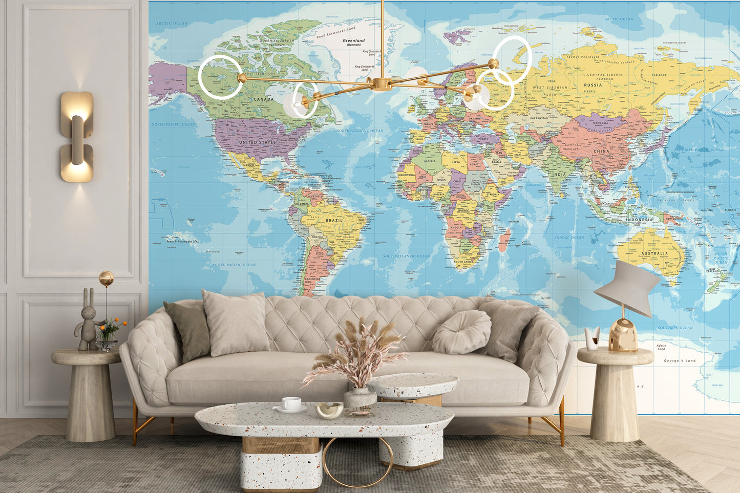 Blue World Map Wallpaper Mural