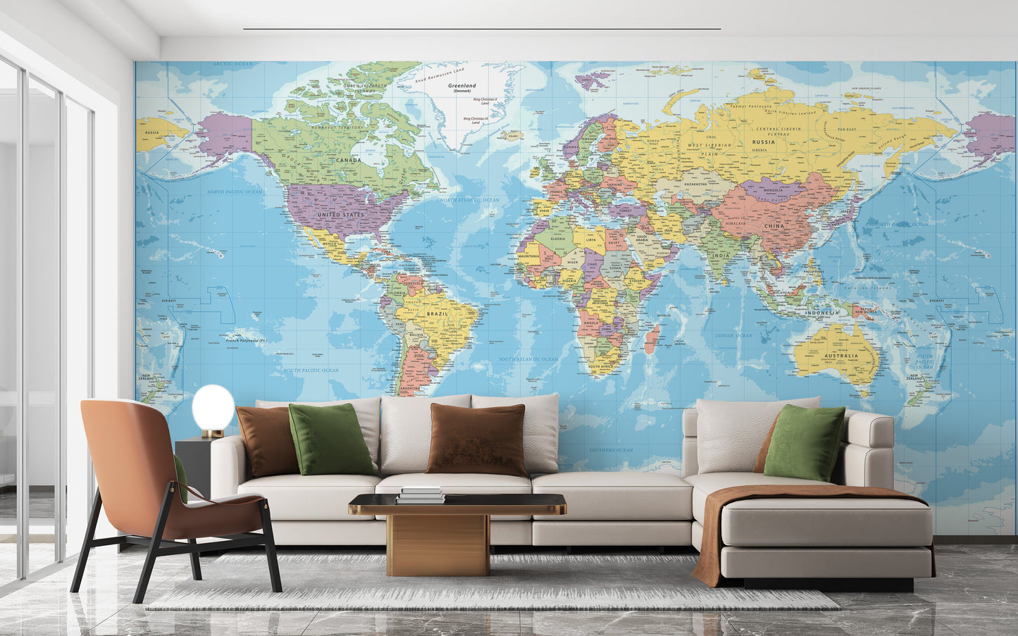 Blue World Map Wallpaper Mural