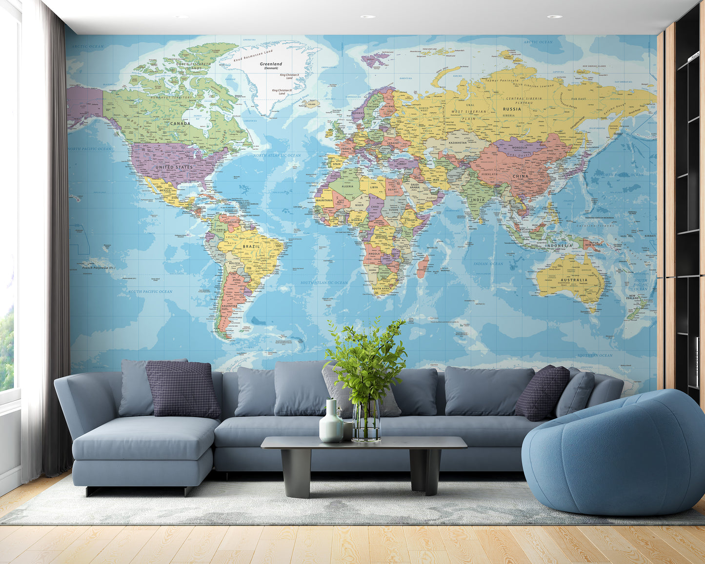 Blue World Map Wallpaper Mural - Giffywalls