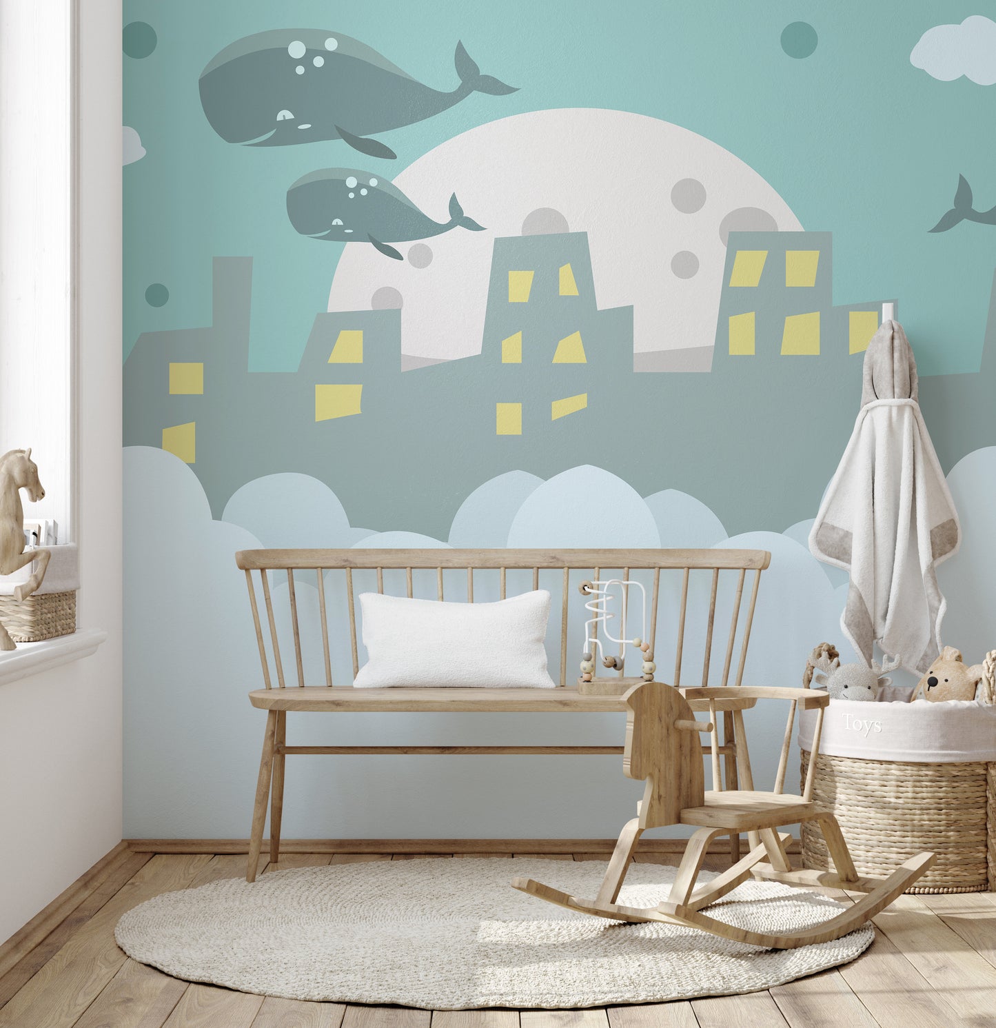 Flying Whale on City Wallpaper