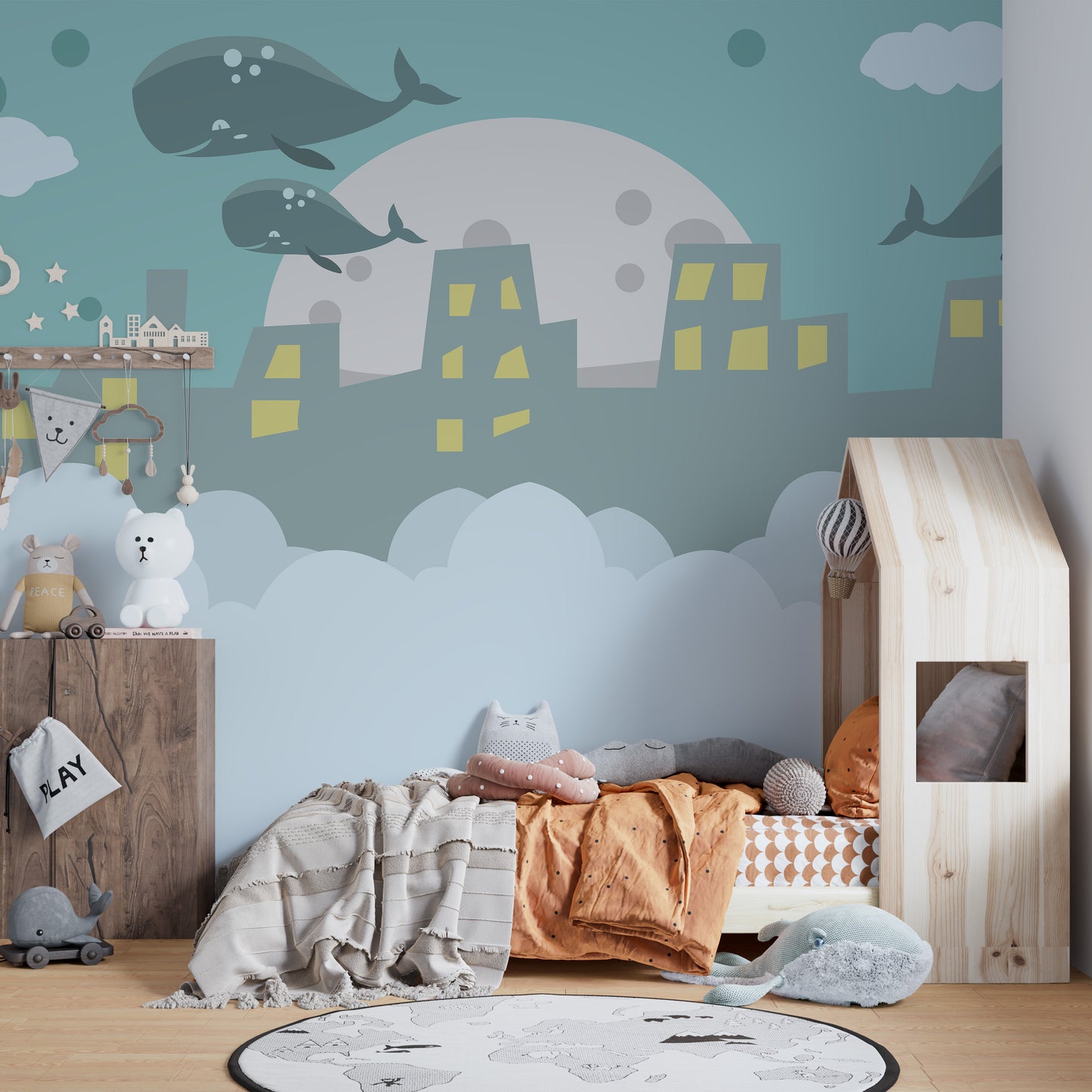 Flying Whale on City Wallpaper