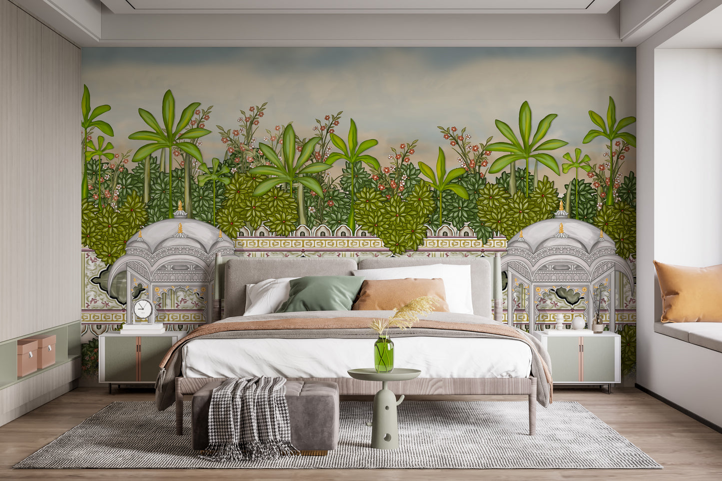 Watercolour Vintage Mughal Garden Oil Paint Wallpaper Murals