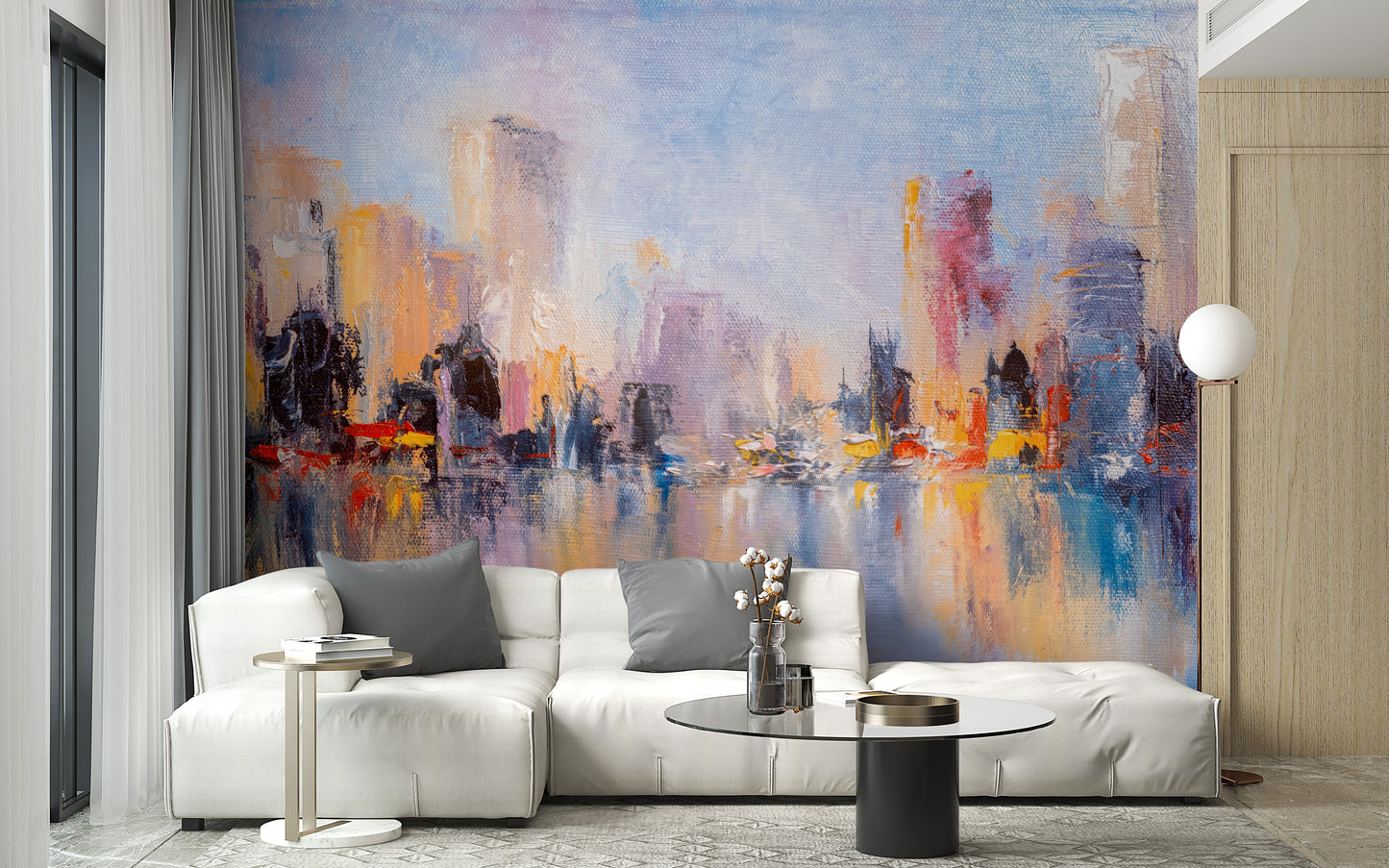 City Skyline Oil Paint Wallpaper