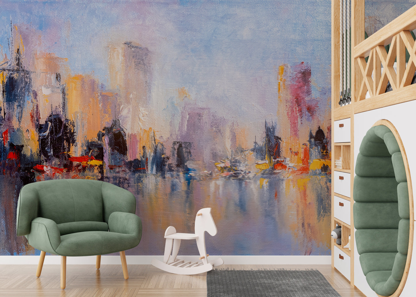 City Skyline Oil Paint wallpaper mural