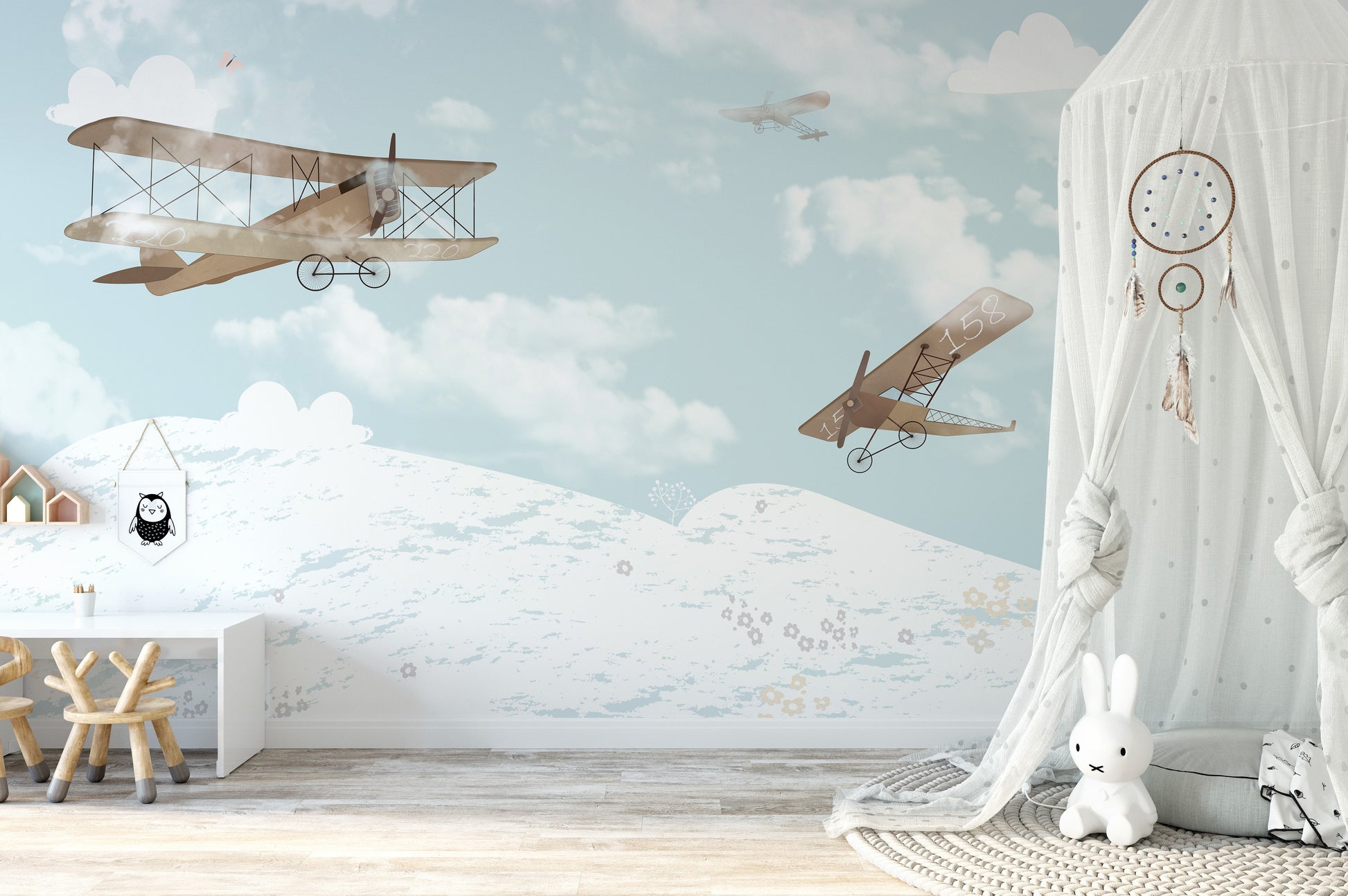 Flying Airplanes in the Sky wallpaper mural