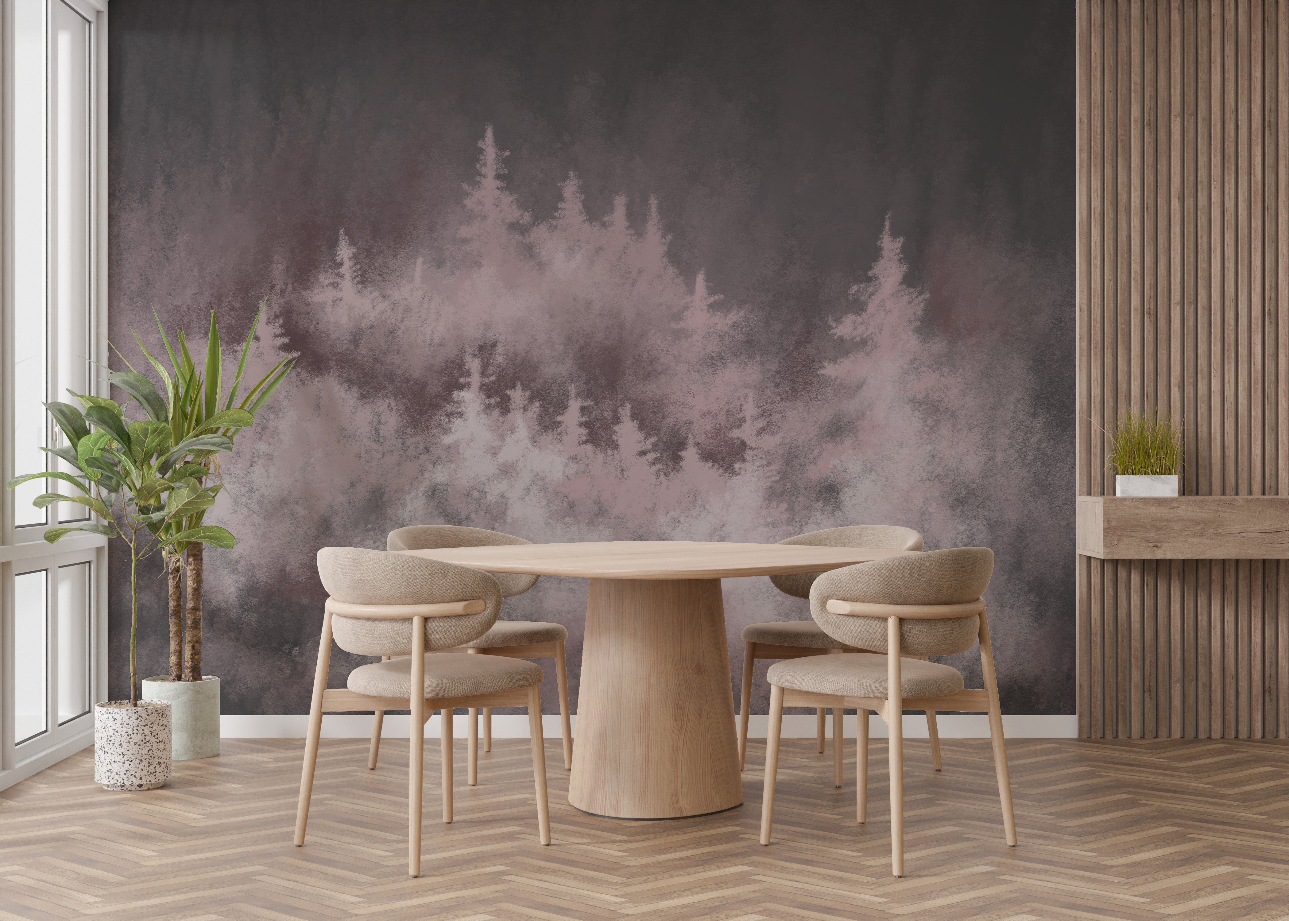 Misty spruce forest wallpaper for walls