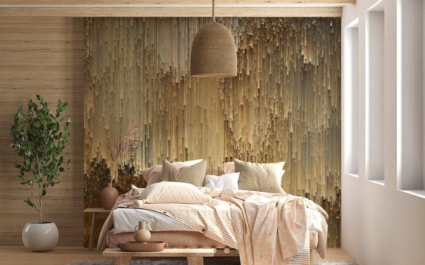 Gold Falling Light Pixels Wallpaper Murals