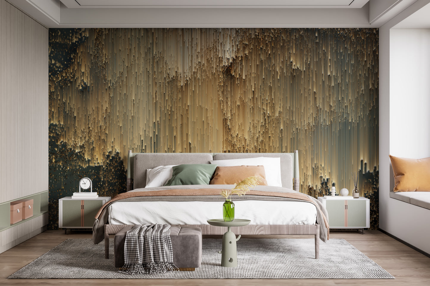 Gold Falling Light Pixels Wallpaper Murals