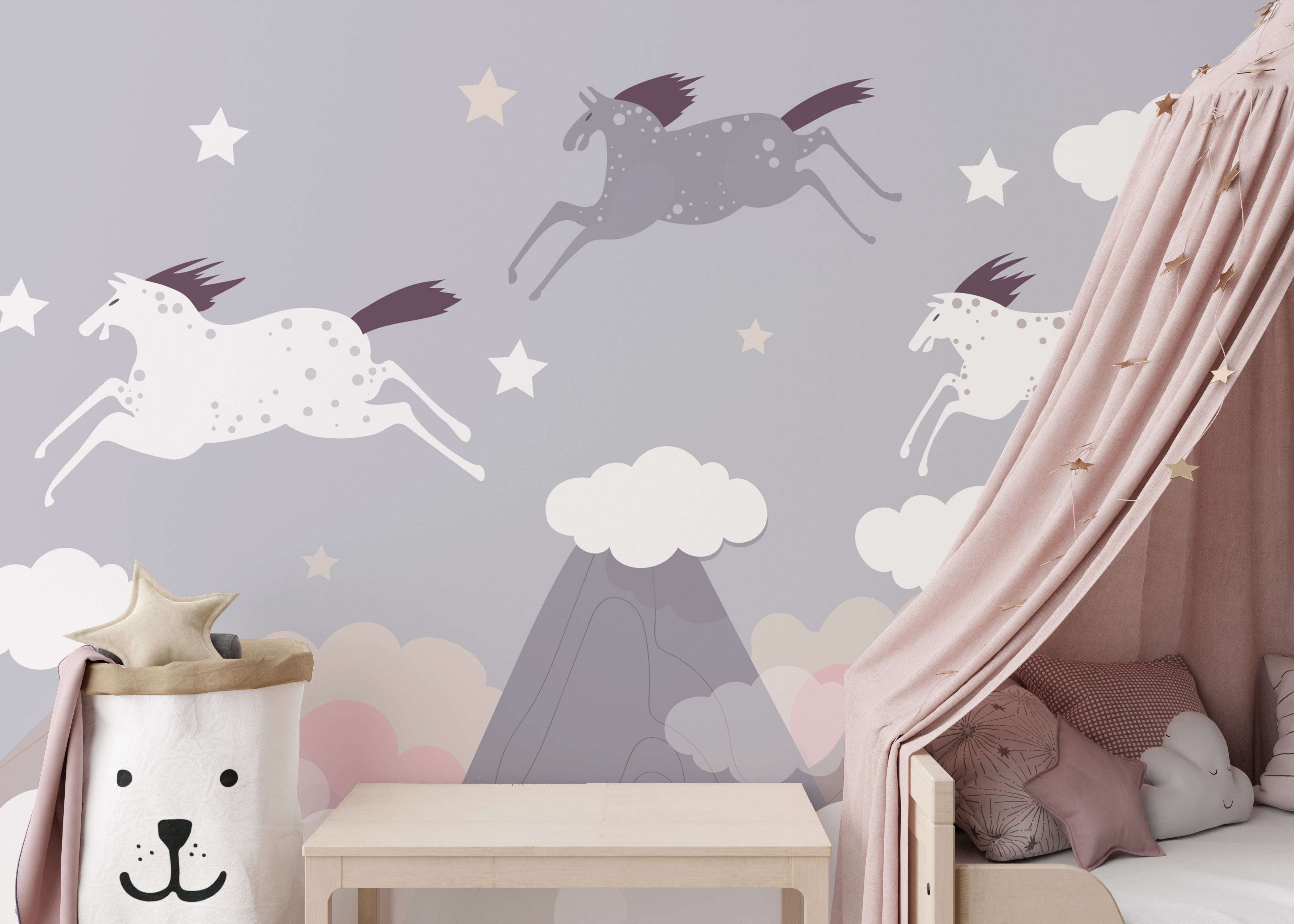 Clouds and Flying Horses mural wallpaper