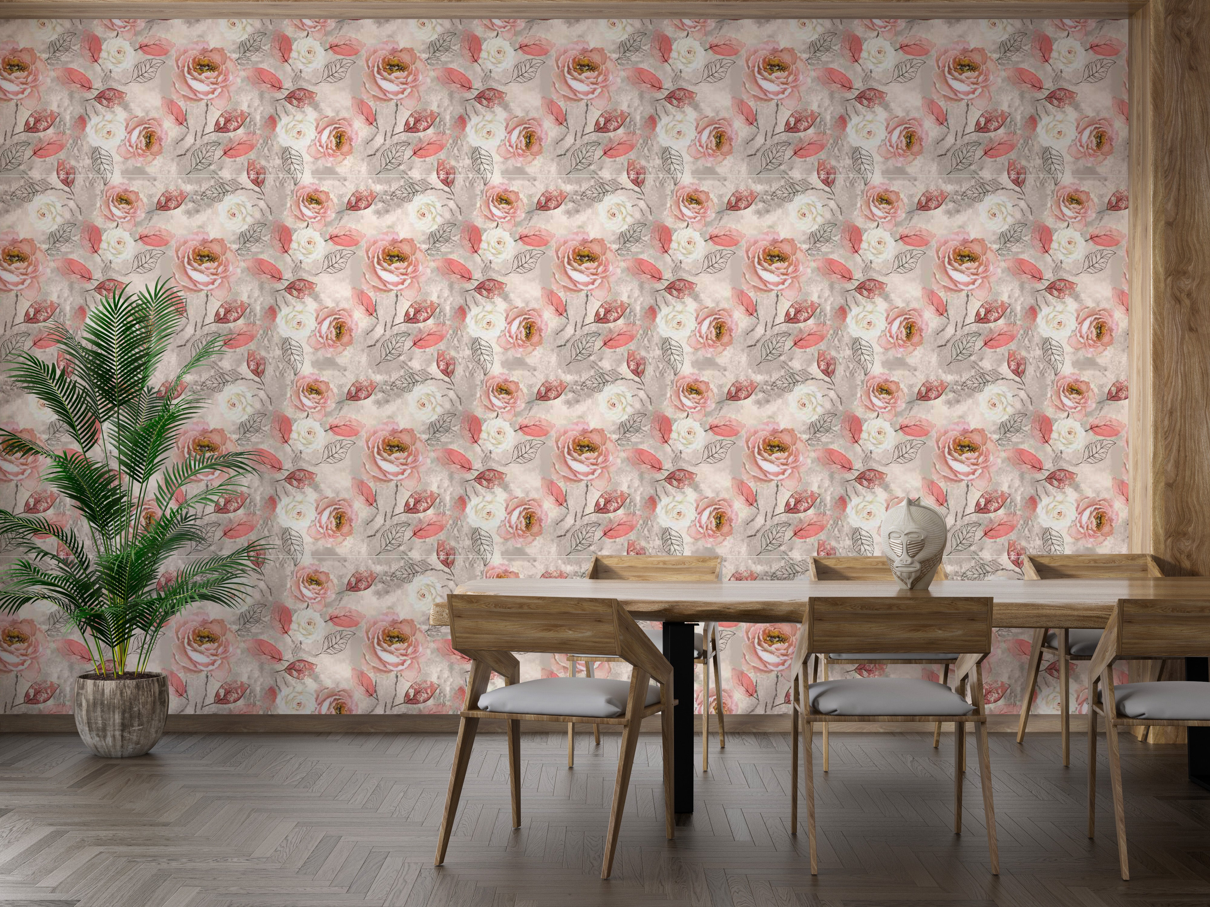 Feminine watercolor rose wallpaper mural for bedrooms.