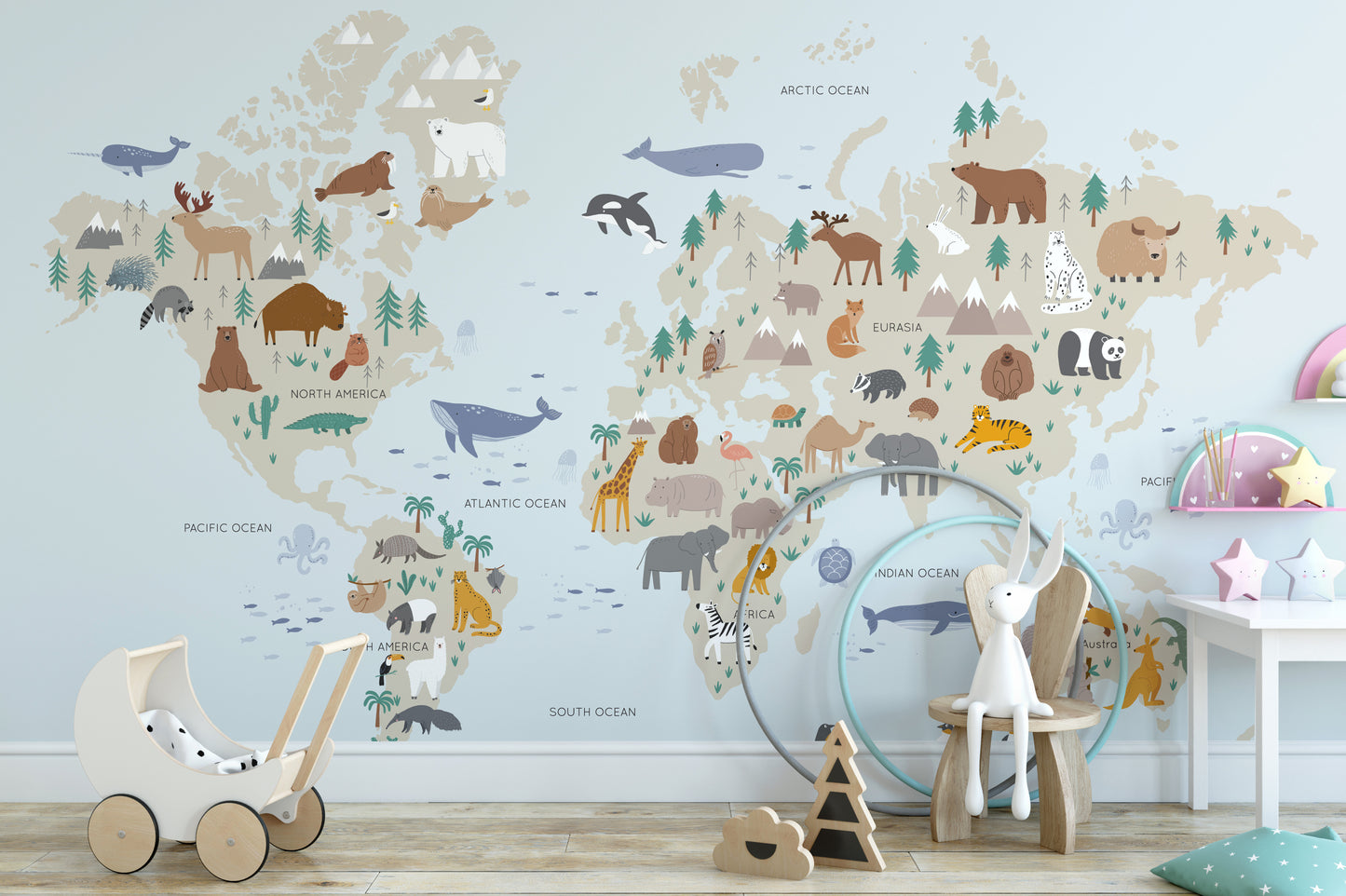 Animals Safari Kids Map Wallpaper