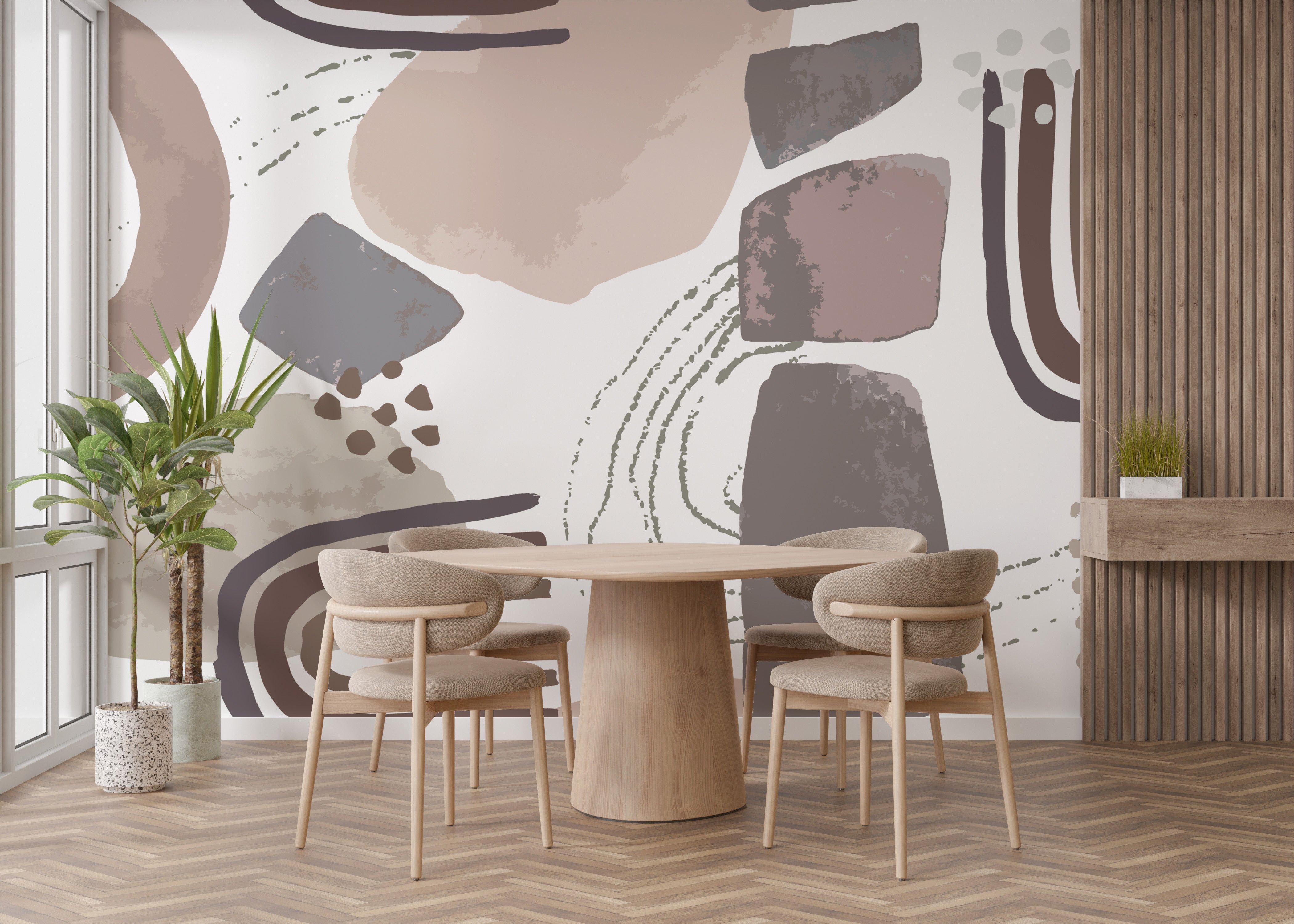 Contemporary Scandinavian wall decor in beige and gray hues.