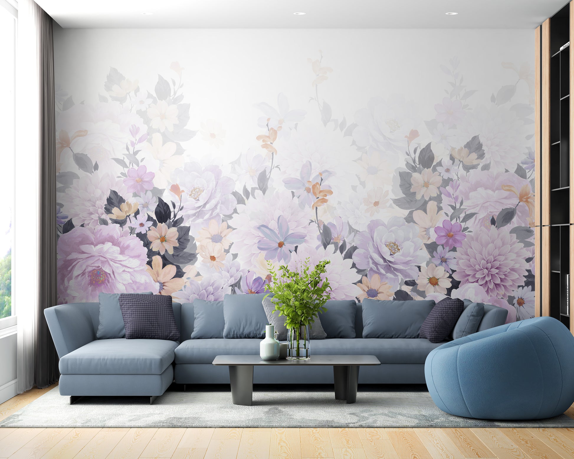 Watercolor rose mural perfect for dreamy interiors.