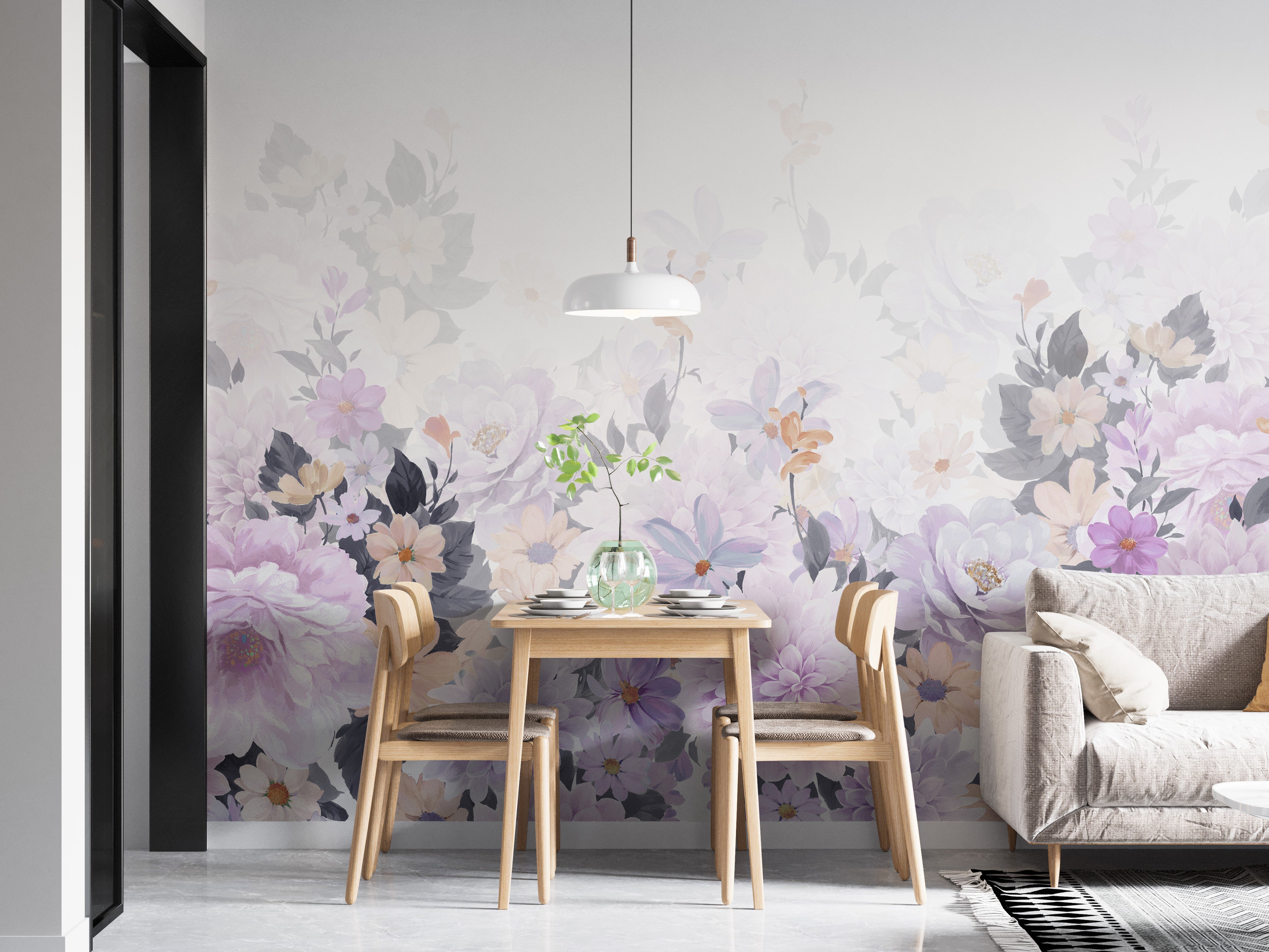 Artistic floral wallpaper with hand-painted peonies.