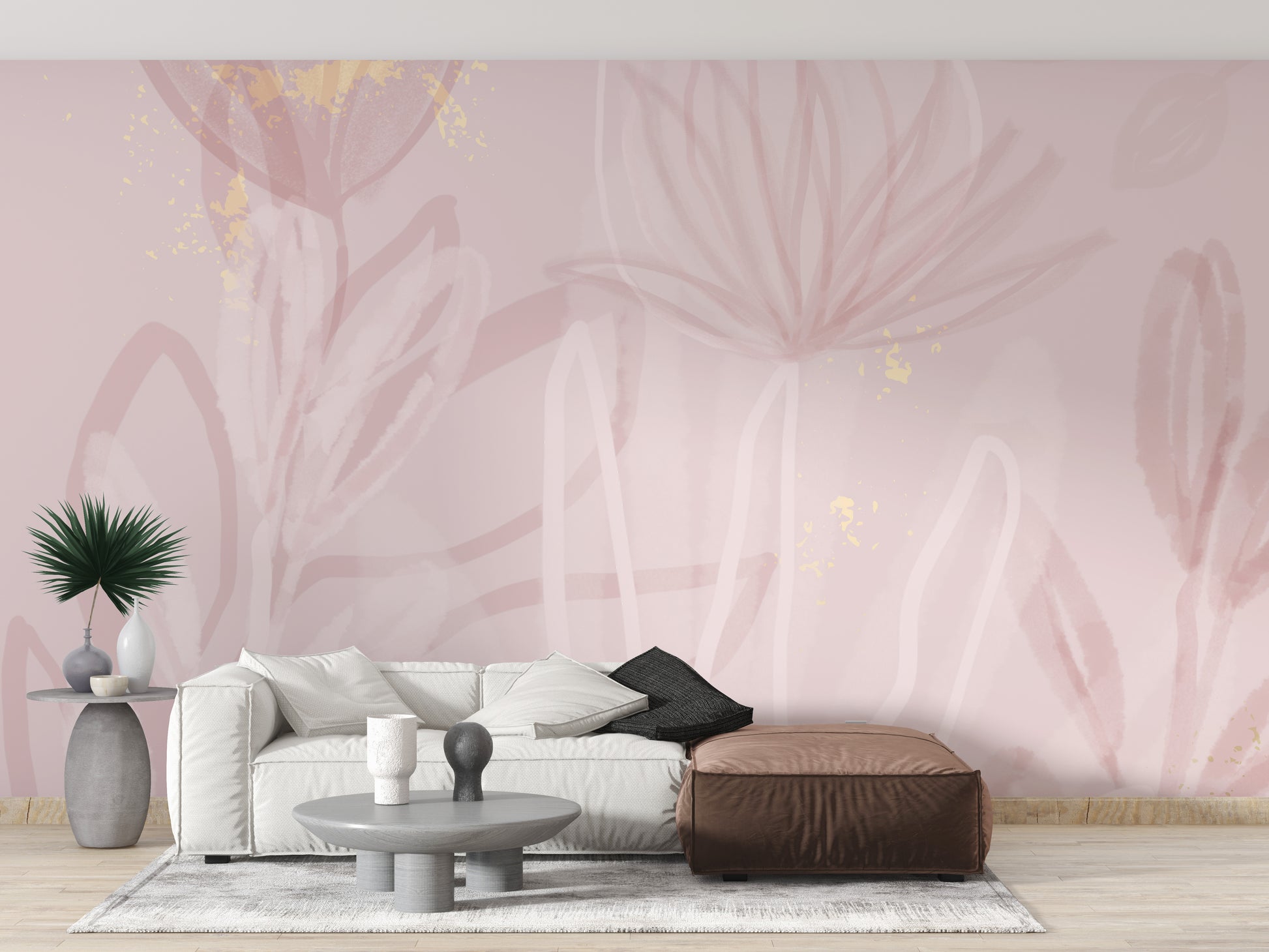 Minimalist floral theme pink wallpaper mural