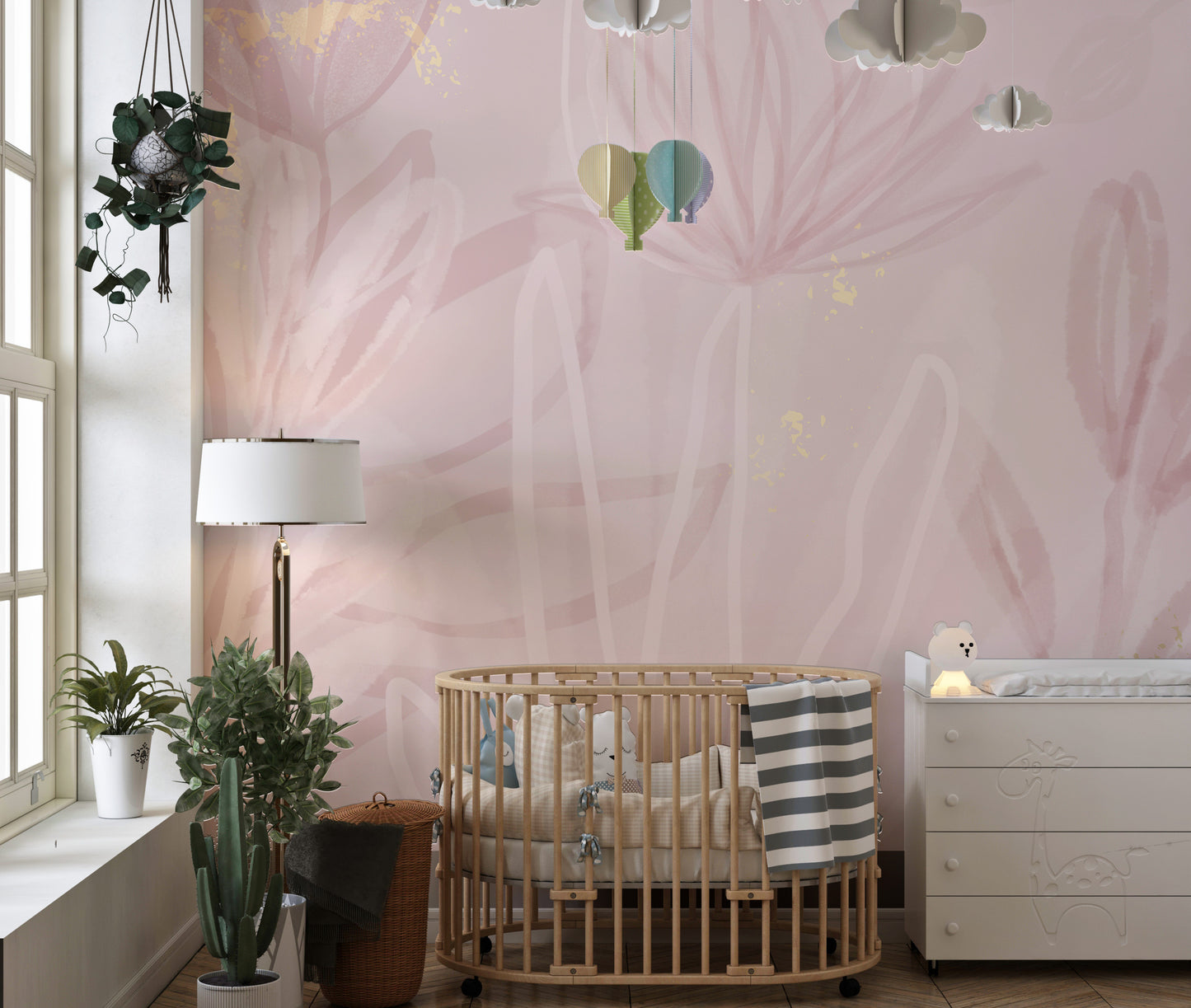 Pink Blush Flowers Wallpaper Mural