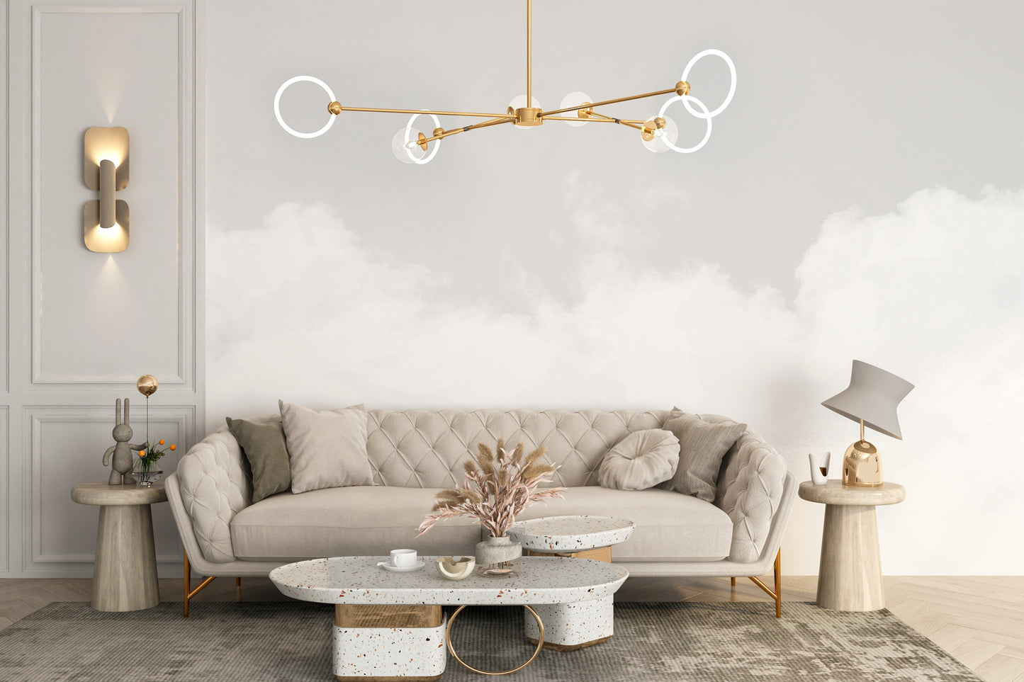 Elegant white clouds for a modern wallpaper mural.