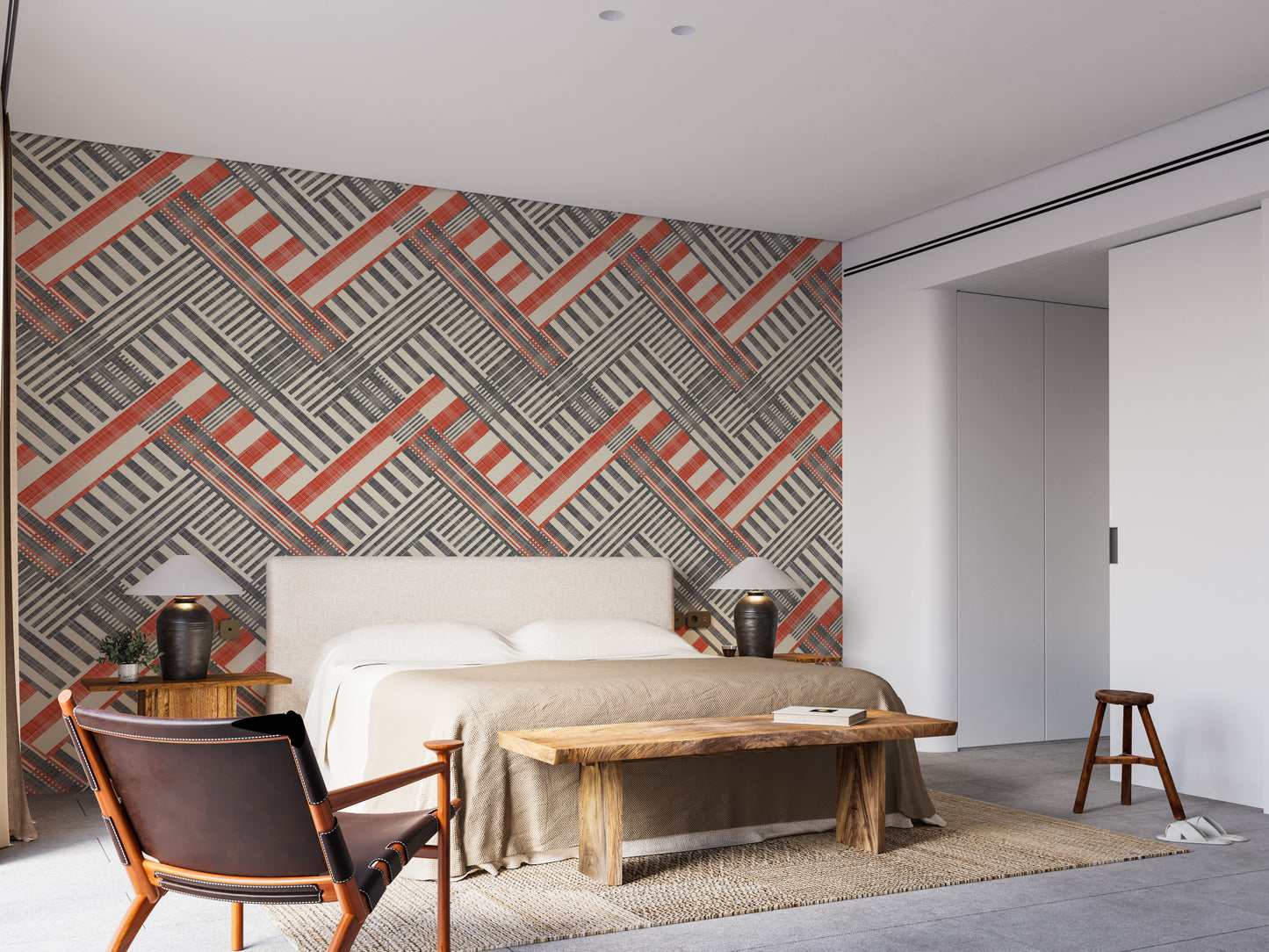 Vintage-inspired striped geometric wallpaper for walls.