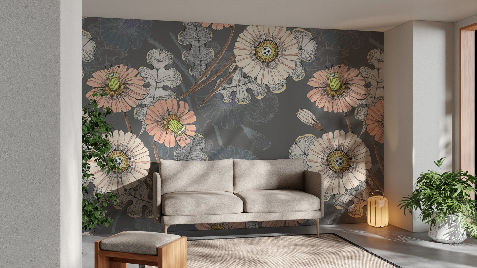 Sketch flower wallpaper for modern home decor