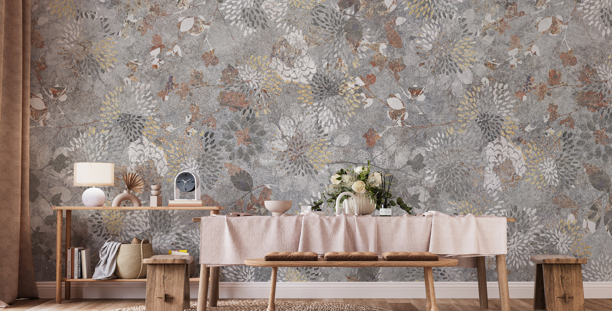 Textured flower wallpaper for a rustic modern vibe