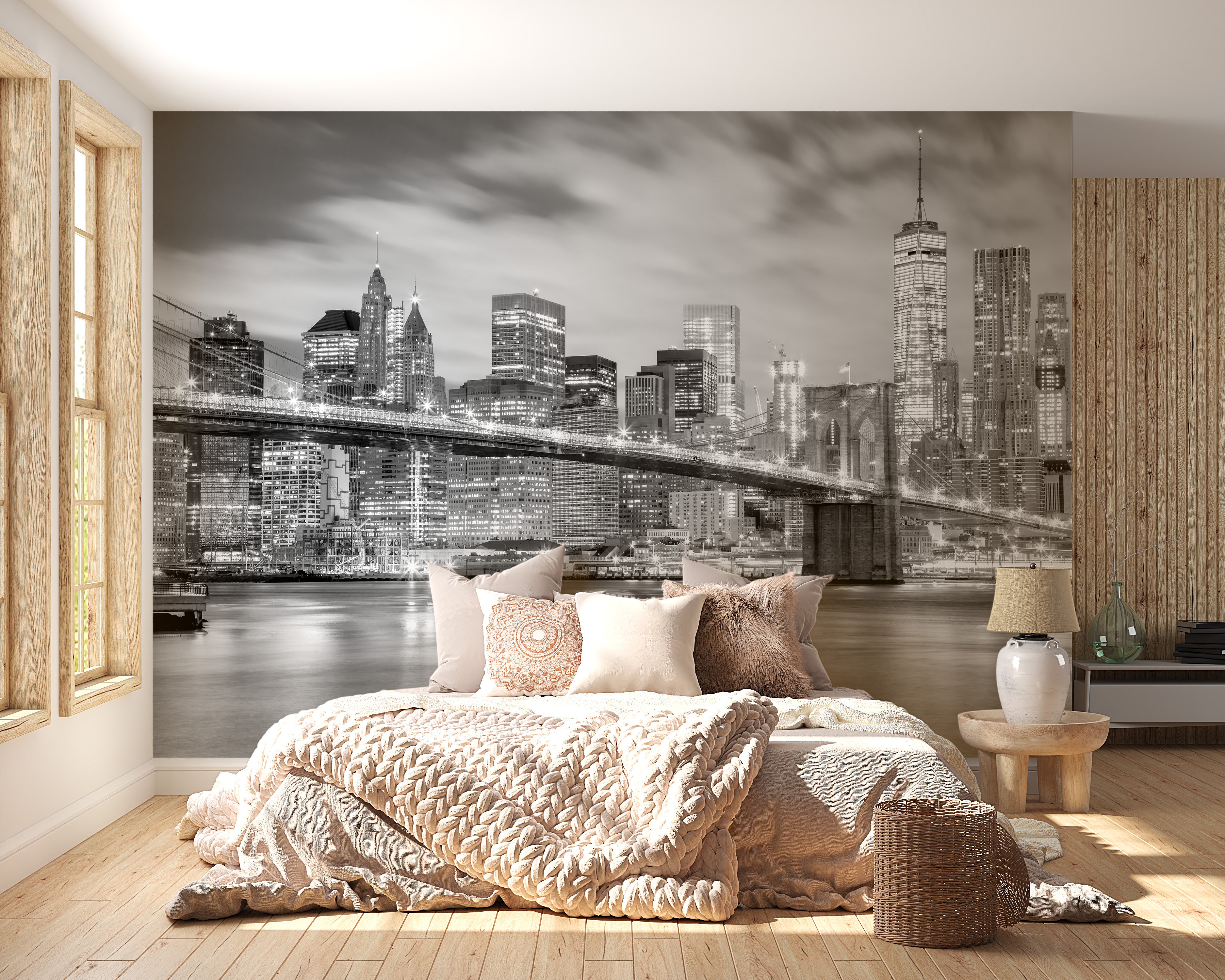 Stunning Brooklyn Bridge wallpaper for bedroom decor.