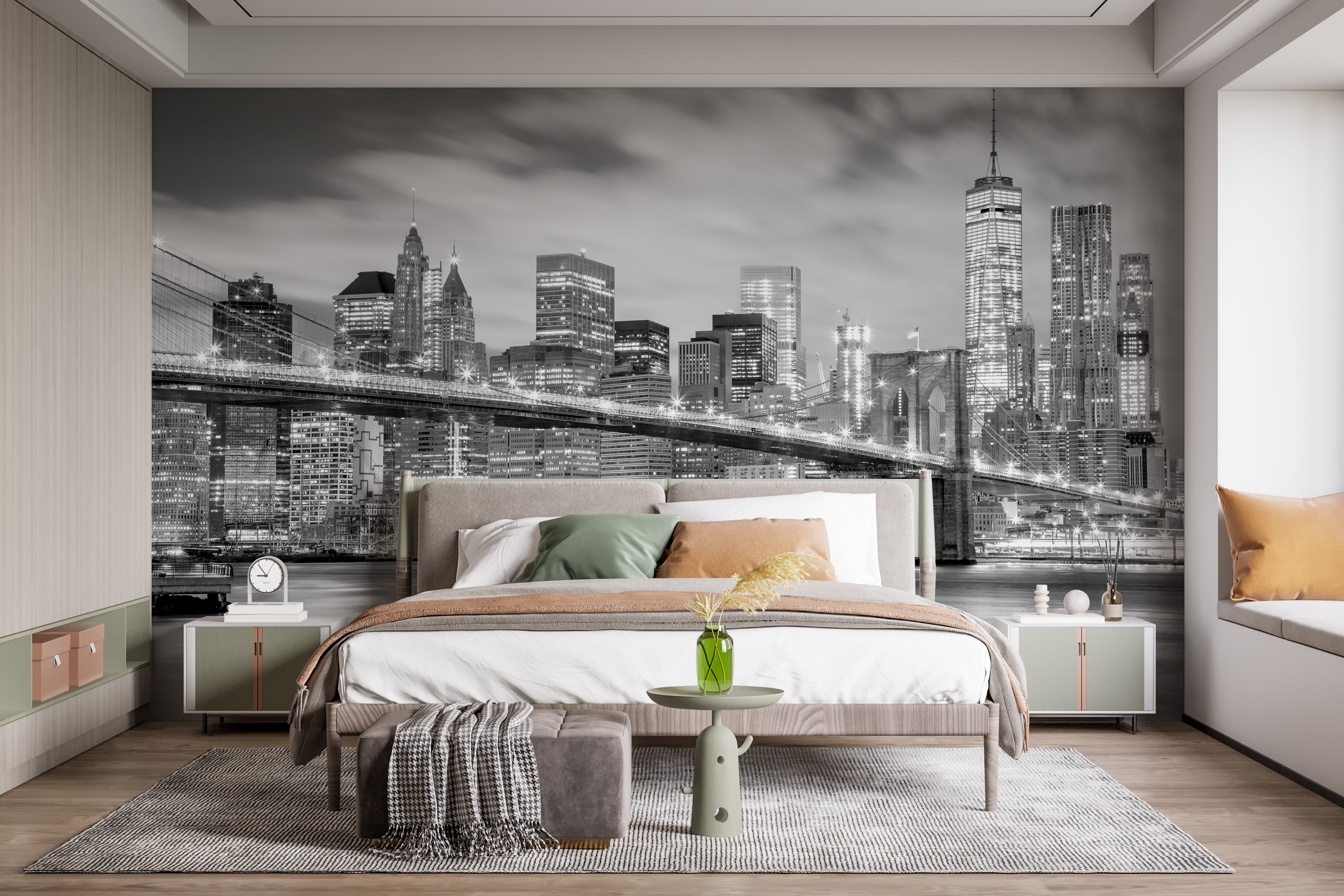 Vintage-style Brooklyn Bridge wallpaper for accent walls.