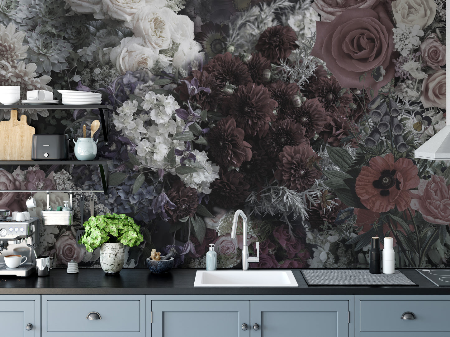 Dark Floral Wallpaper Mural