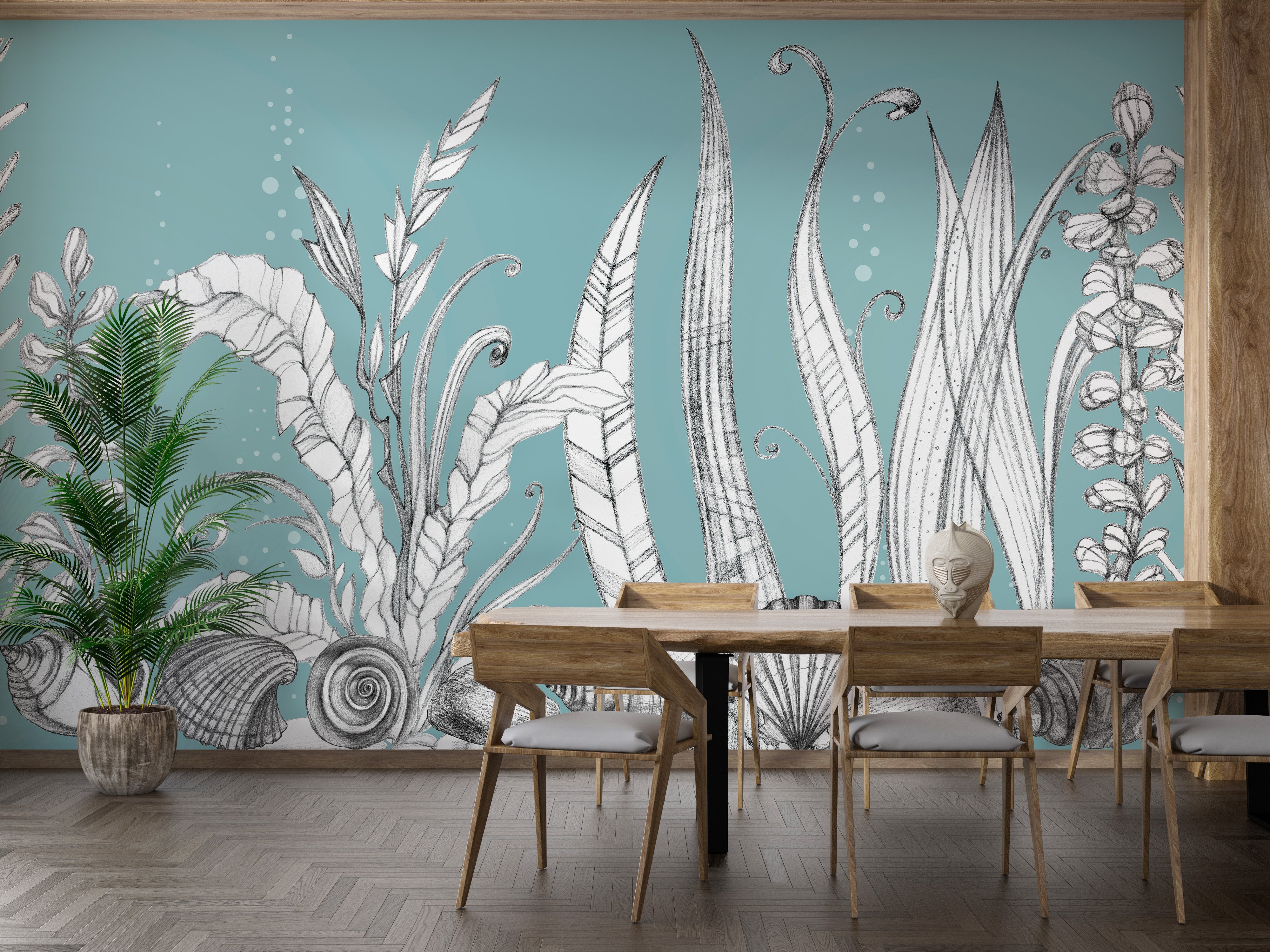 Sketch-inspired floral wallpaper for modern decor themes.