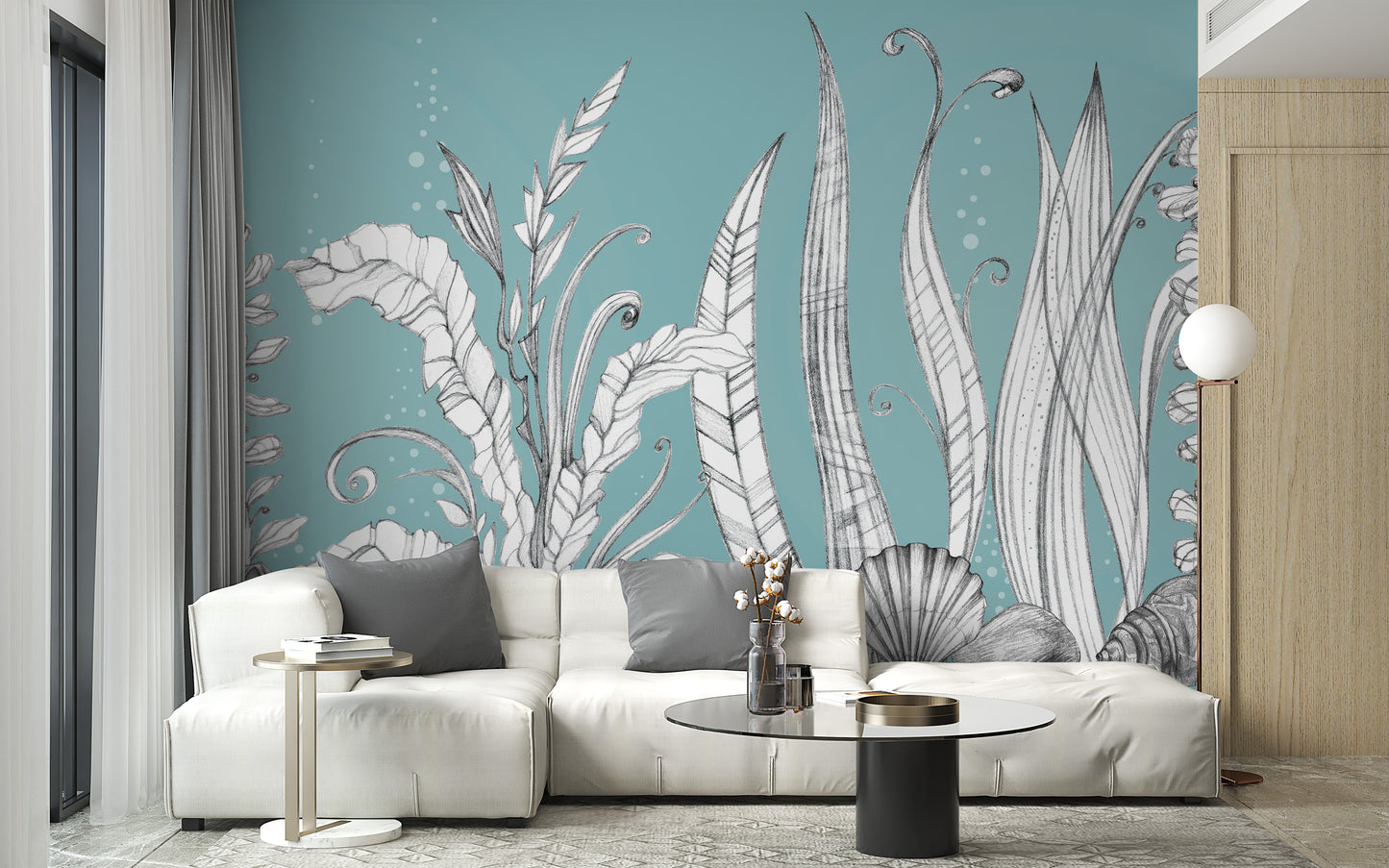 Hand drawn floral wallpaper murals