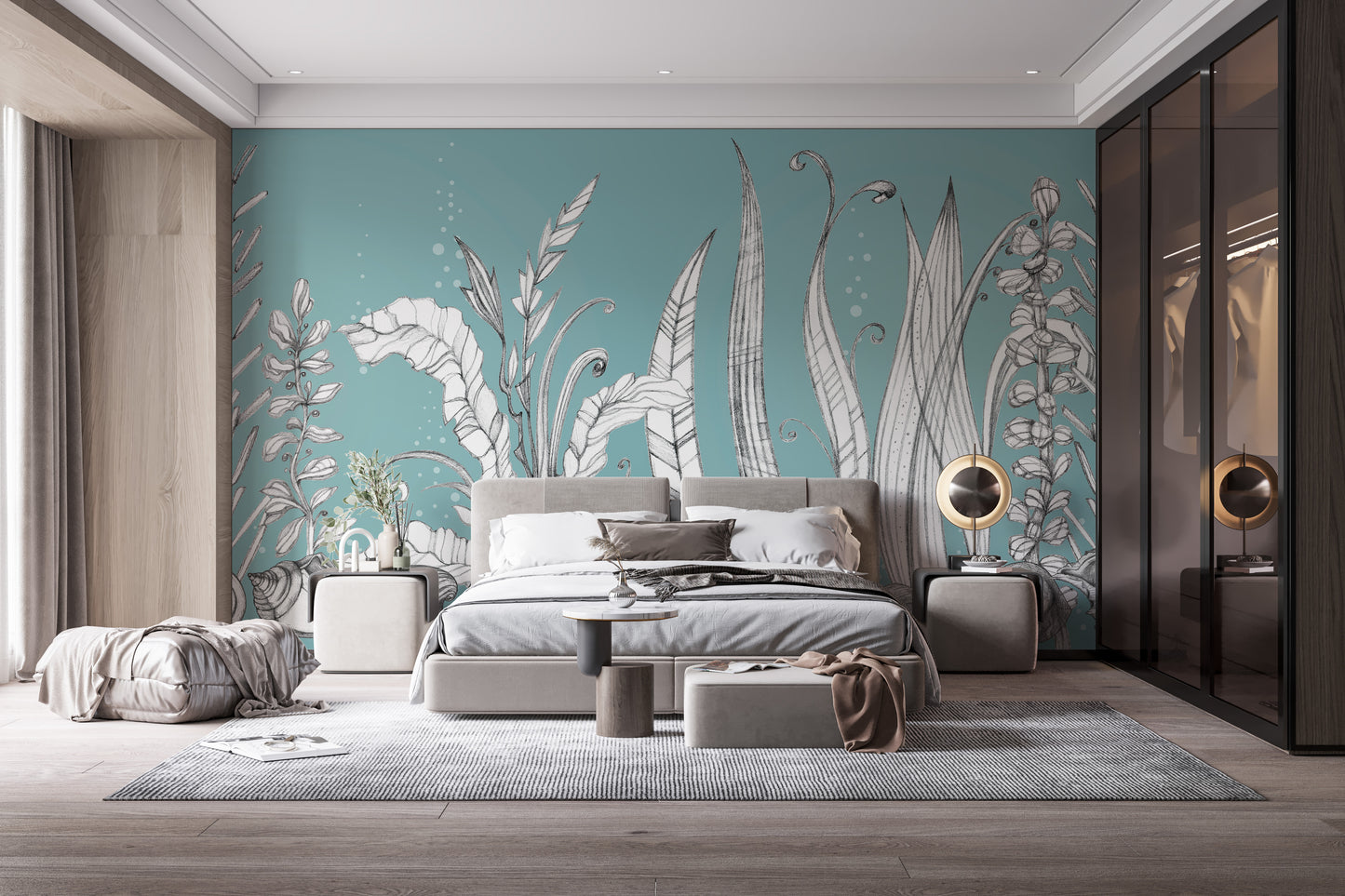 Hand drawn floral wallpaper murals