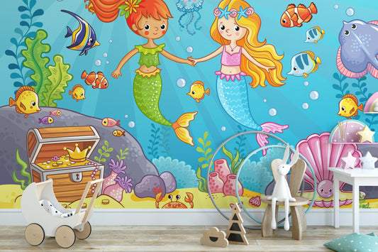 Whimsical Mermaid Girlfriend Wallpaper for Kids' Rooms