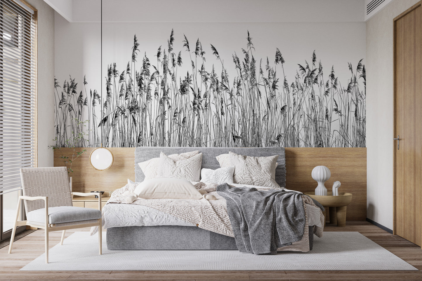 Artistic black and white canebrake wallpaper for interiors