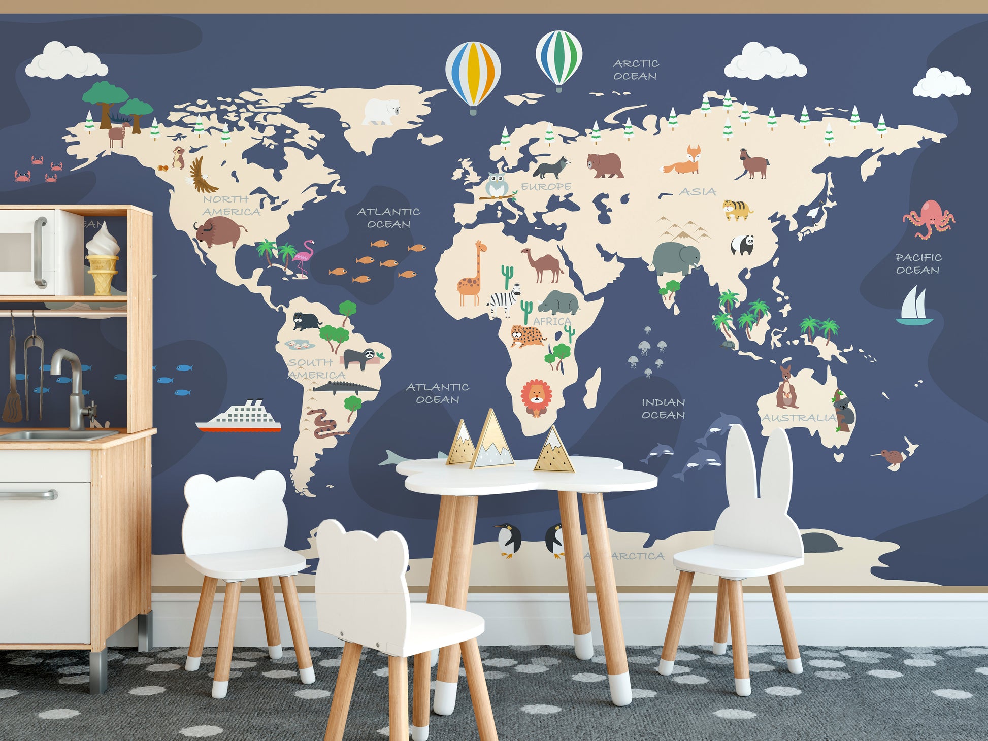 Educational world map mural 